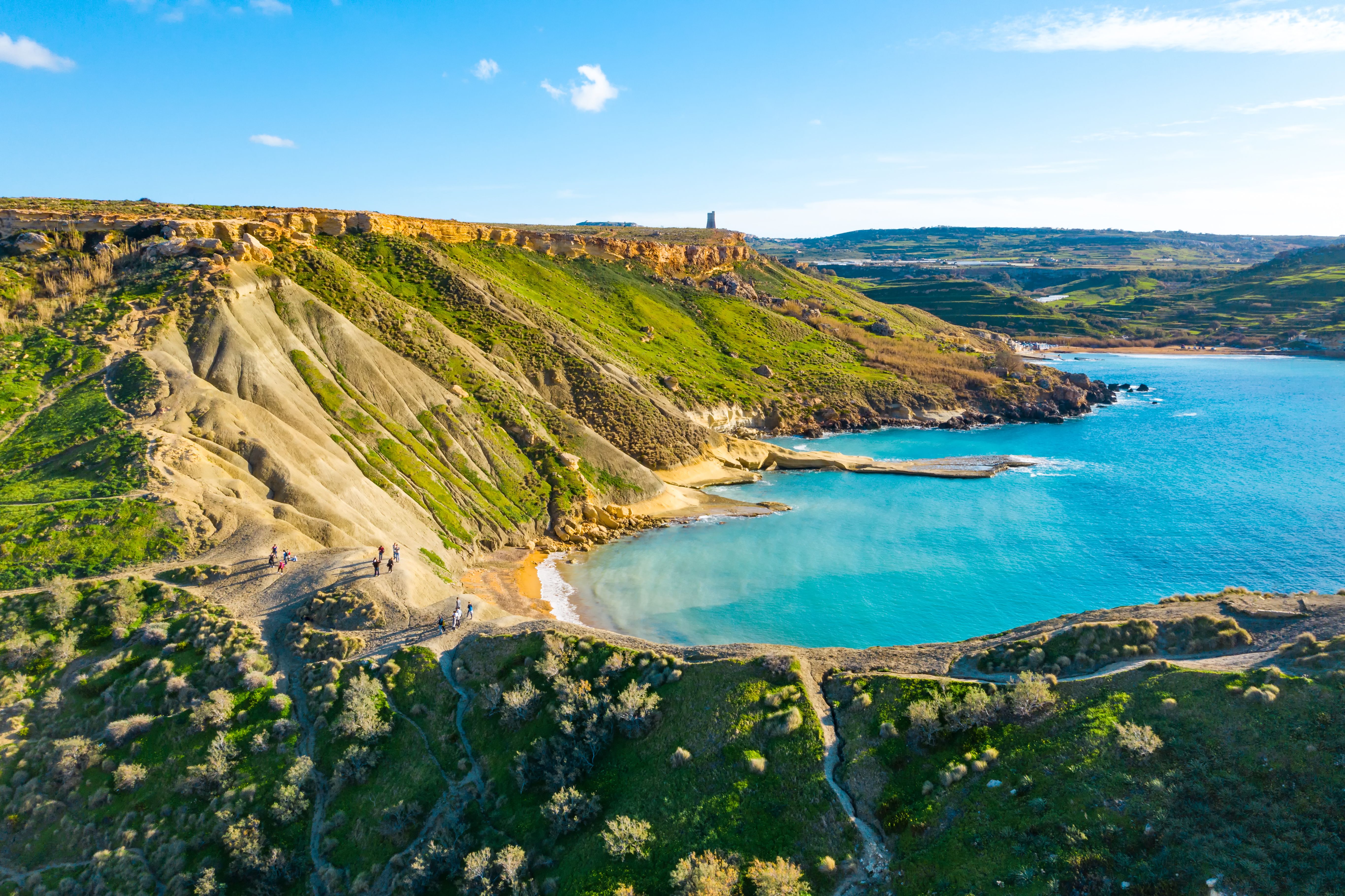 An aerial view of Ghajn Tuffieha Bay in Malta