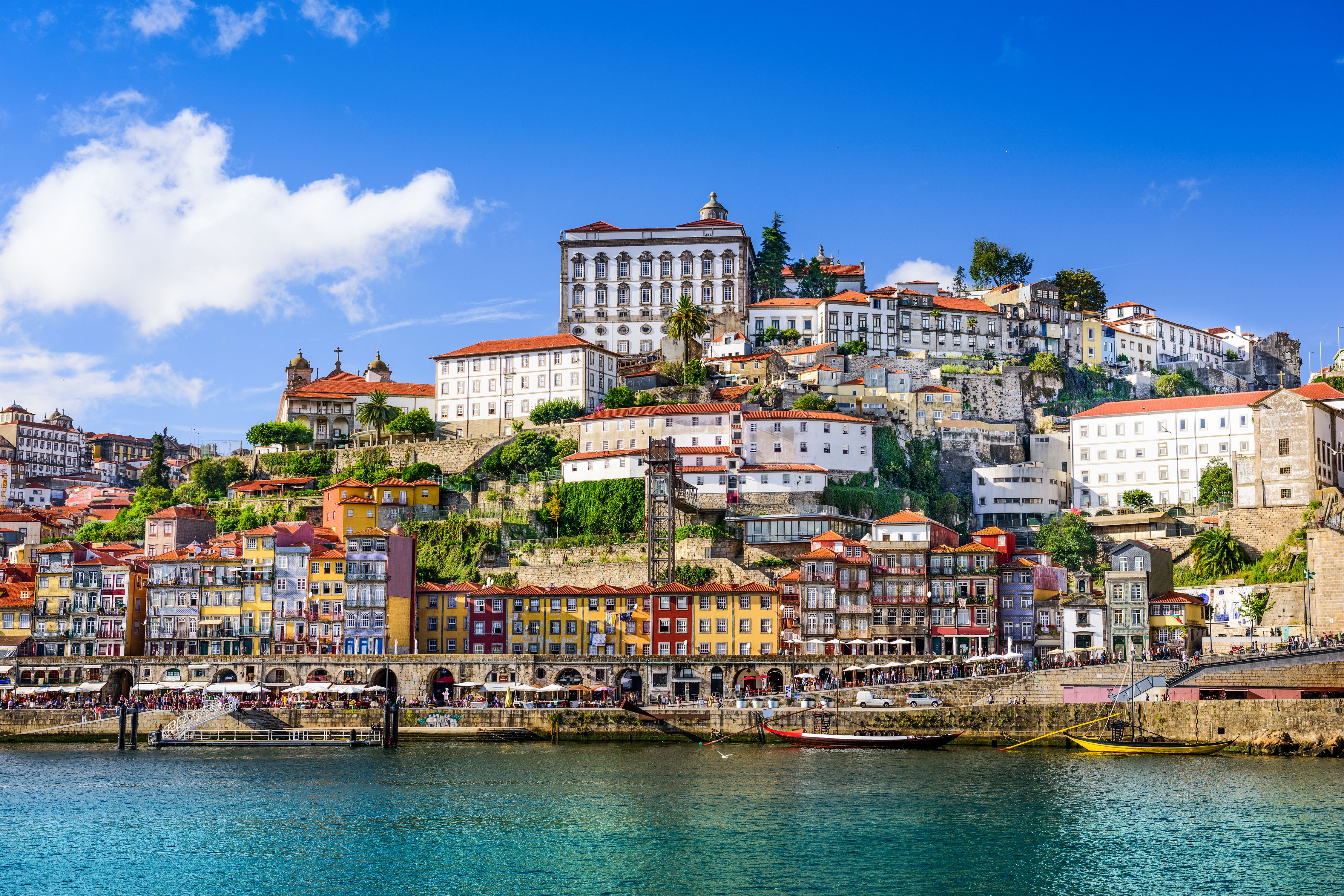 View across the Douro River of Porto's old town in Portugal