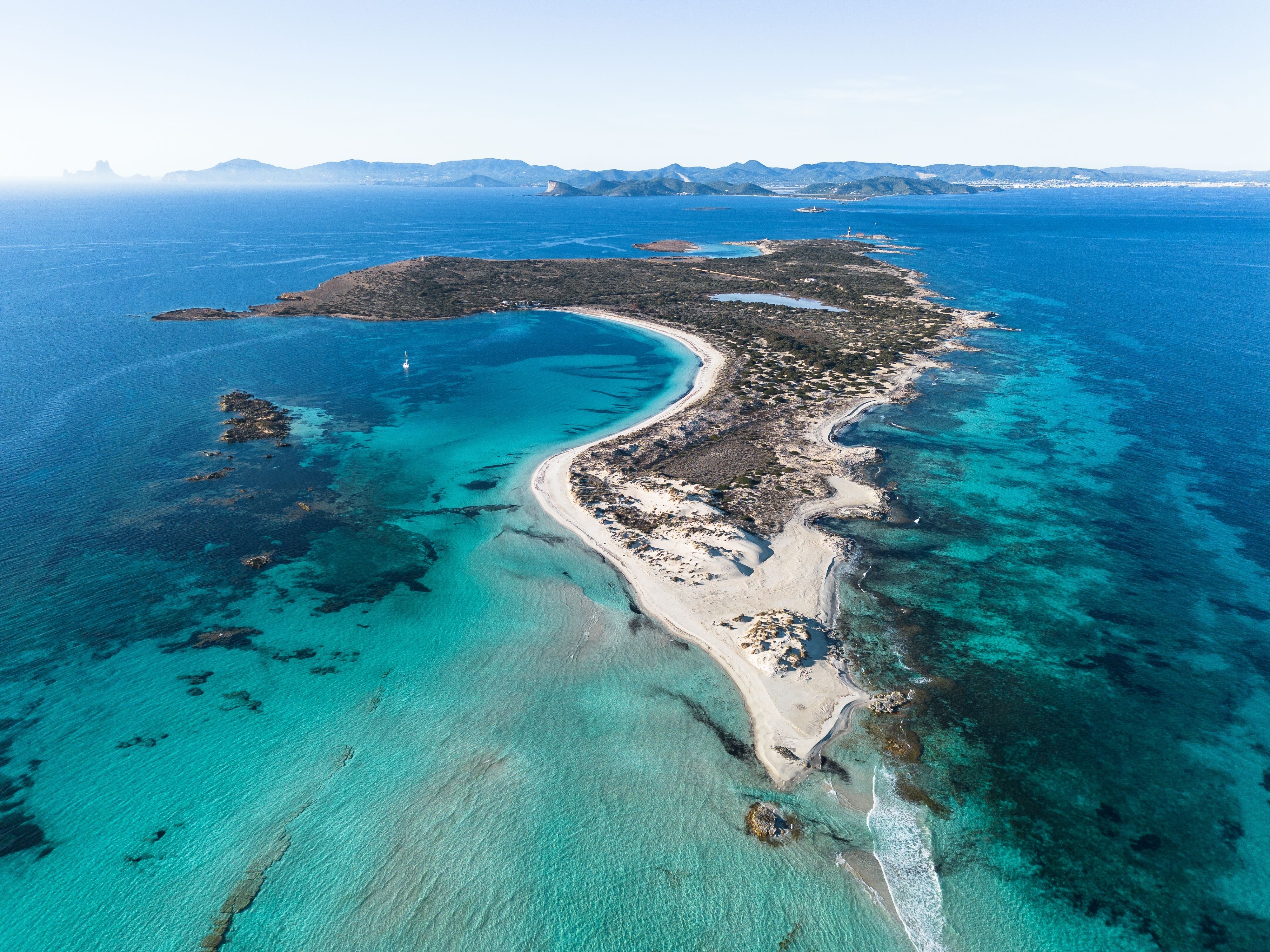 Aerial view of Espalmador Island on Formentera, Balearic Islands