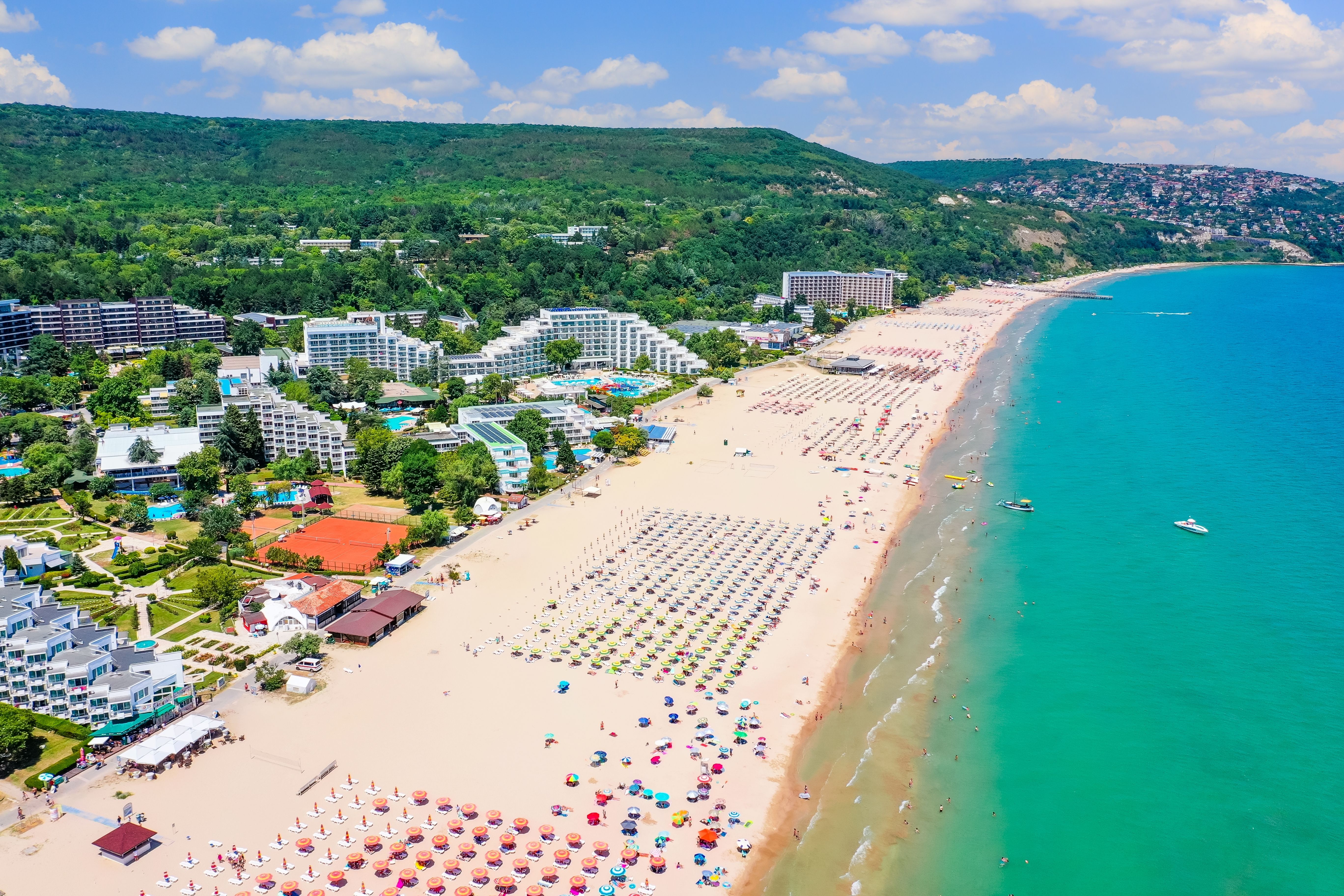 An aerial view of Albena resort and beach in Bulgaria.