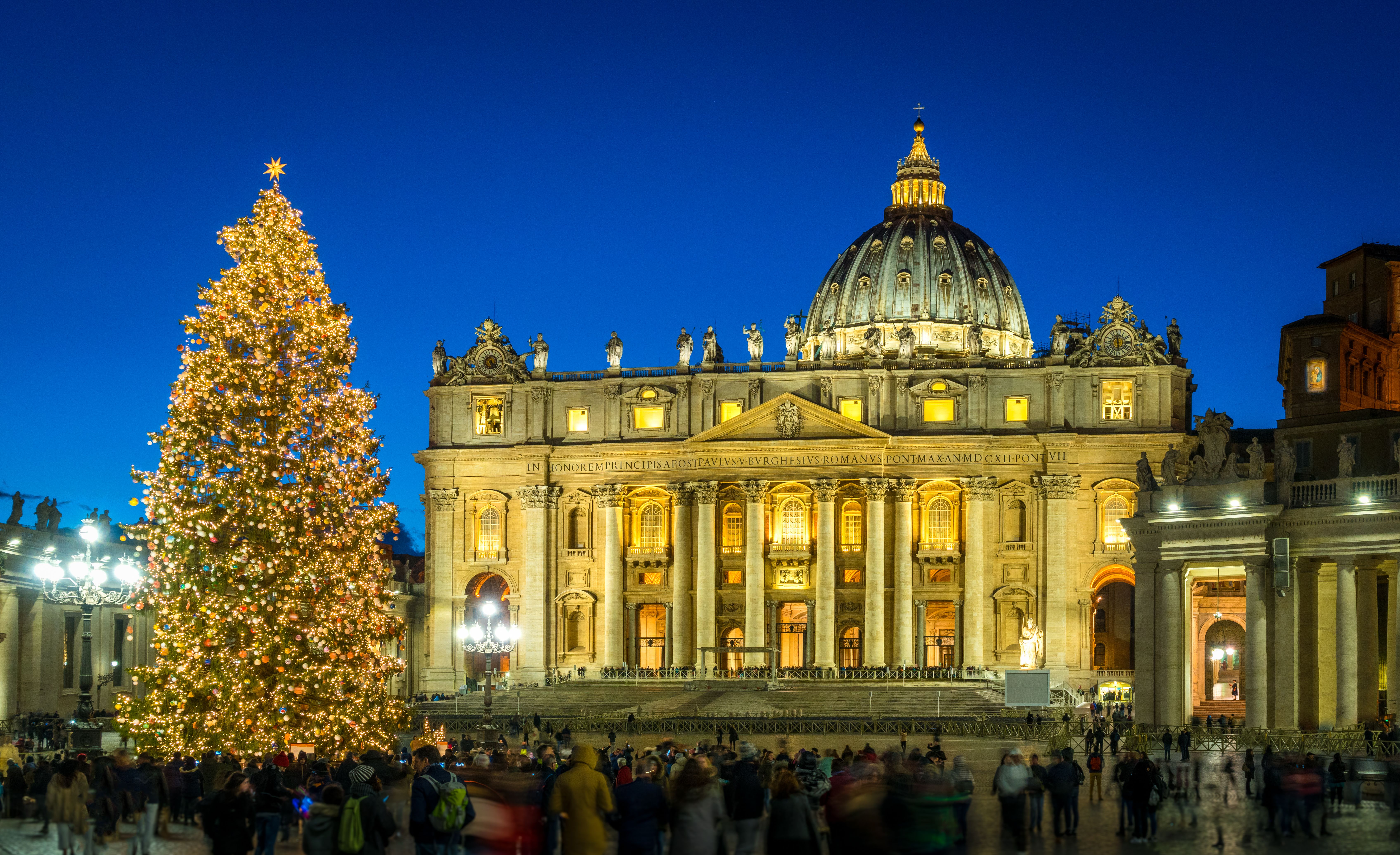 Saint Peter Basilica in Rome at Christmas, Italy.