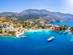 Aerial view of the fishing village of Assos on the island of Kefalonia, Greece