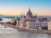 Aerial view of the Hungarian Parliament Building in Budapest at sunset