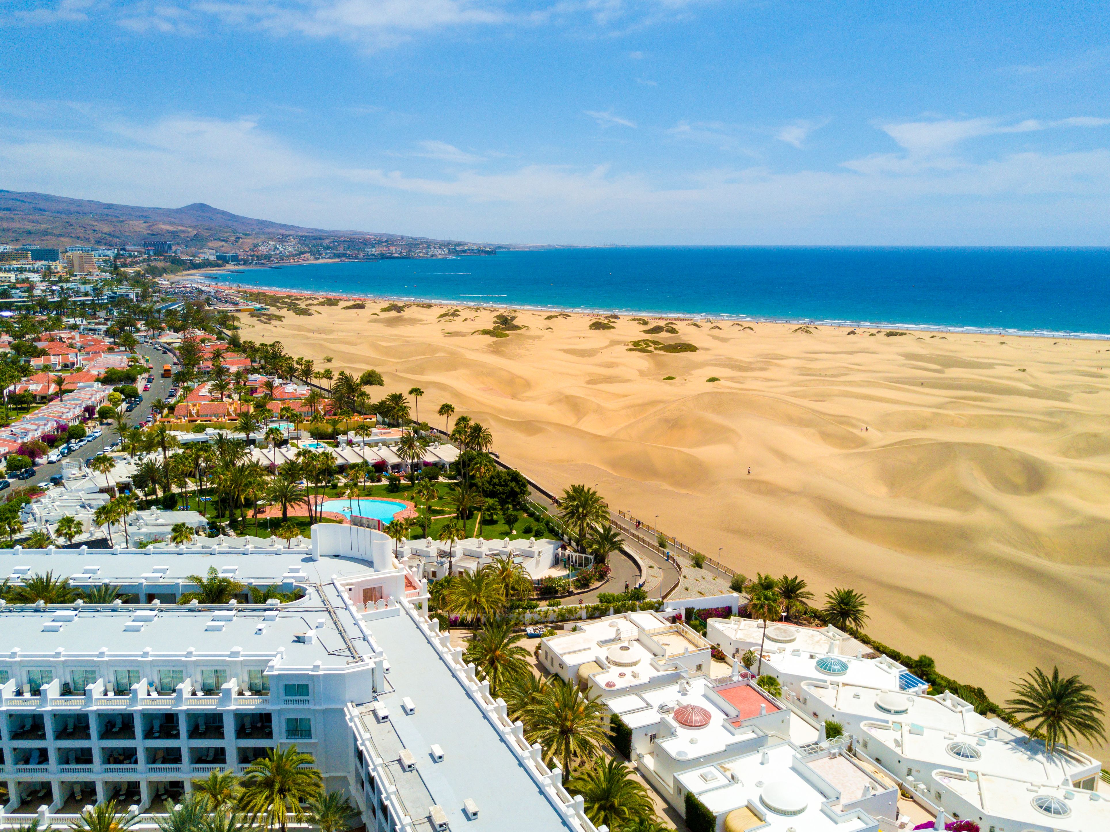 Aerial view of Maspalomas resort and sand dunes in Gran Canaria