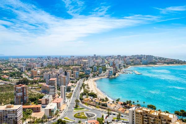 A view of Alicante town and beach in Costa Blanca, Spain