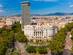 Aerial view over La Rambla in Barcelona a bright blue day