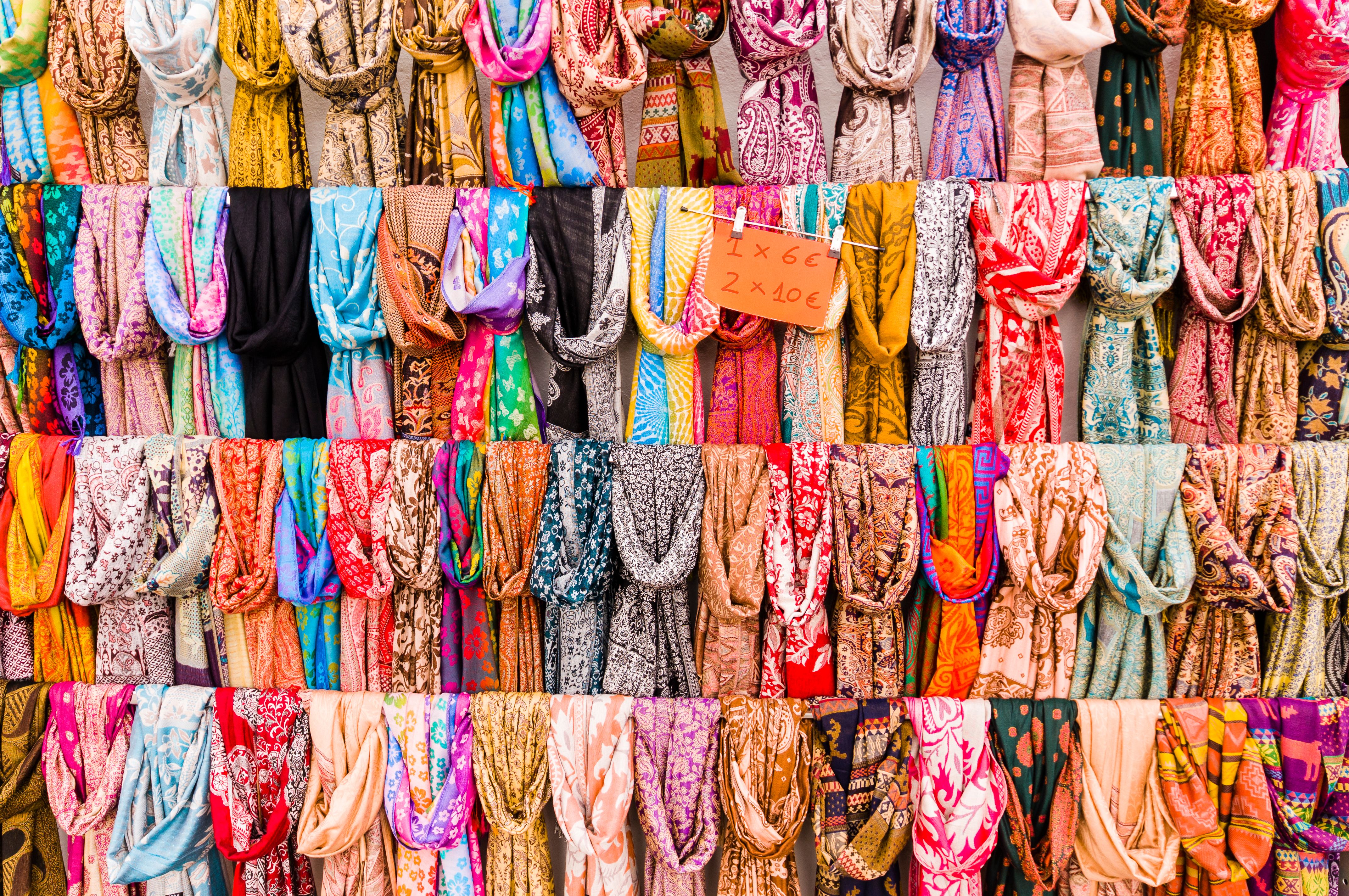 Colourful scarves at a market stall