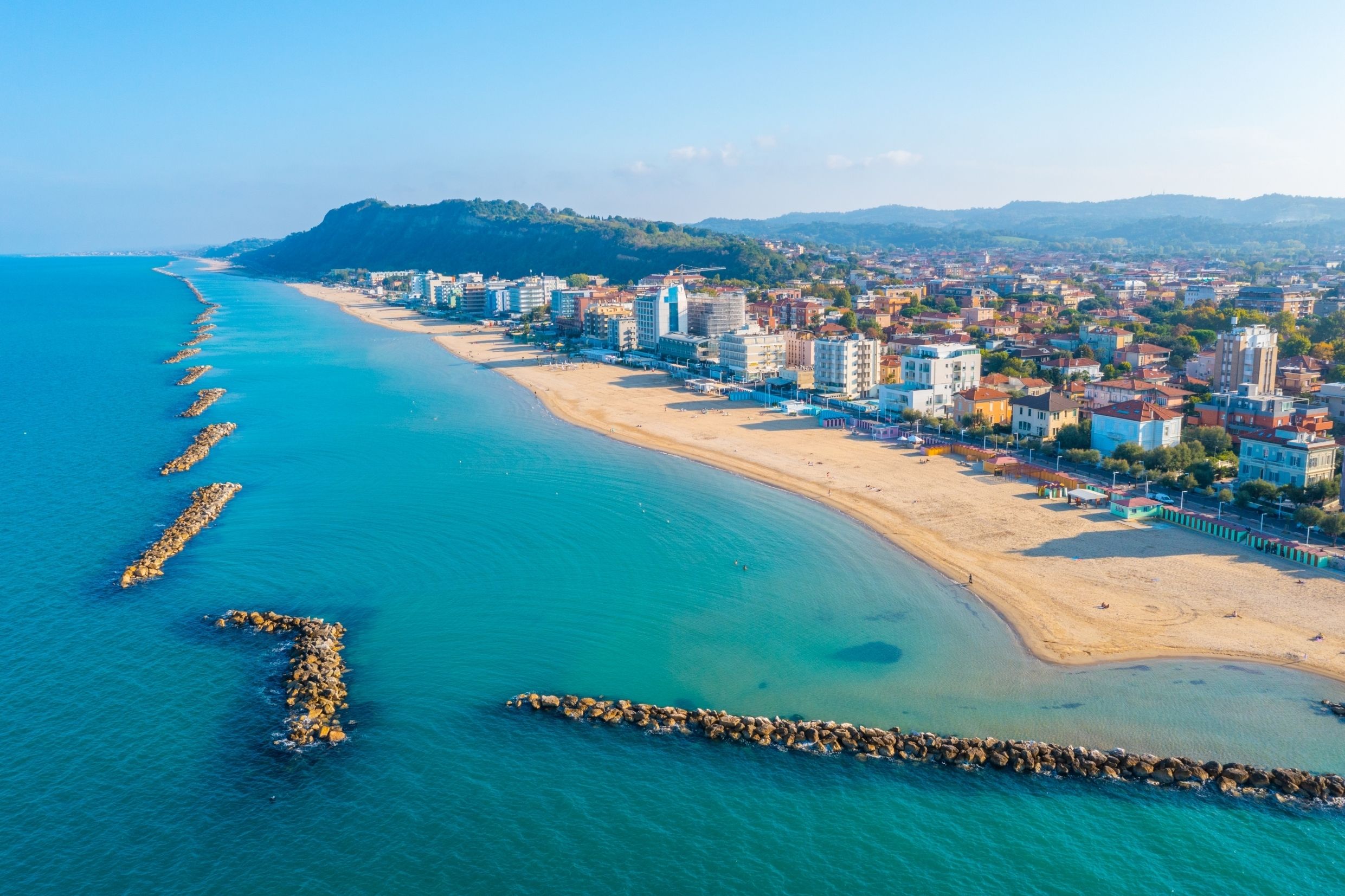 View over Pesaro beach and city in Italy