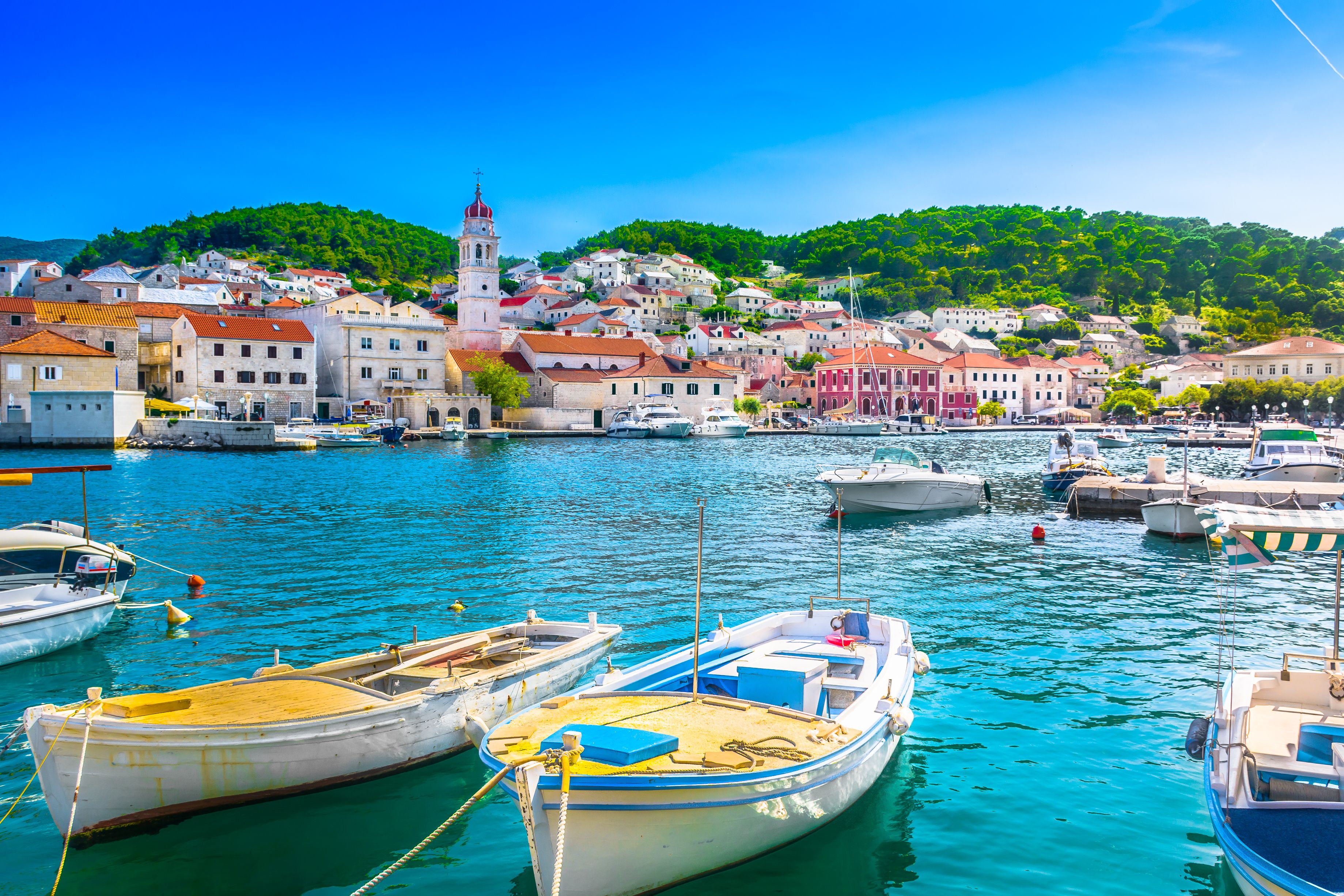 A view of fishing boats in the harbour at  Brac island, Croatia
