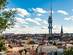 Aerial view of Zizkov district, with Television Tower transmitter in Prague