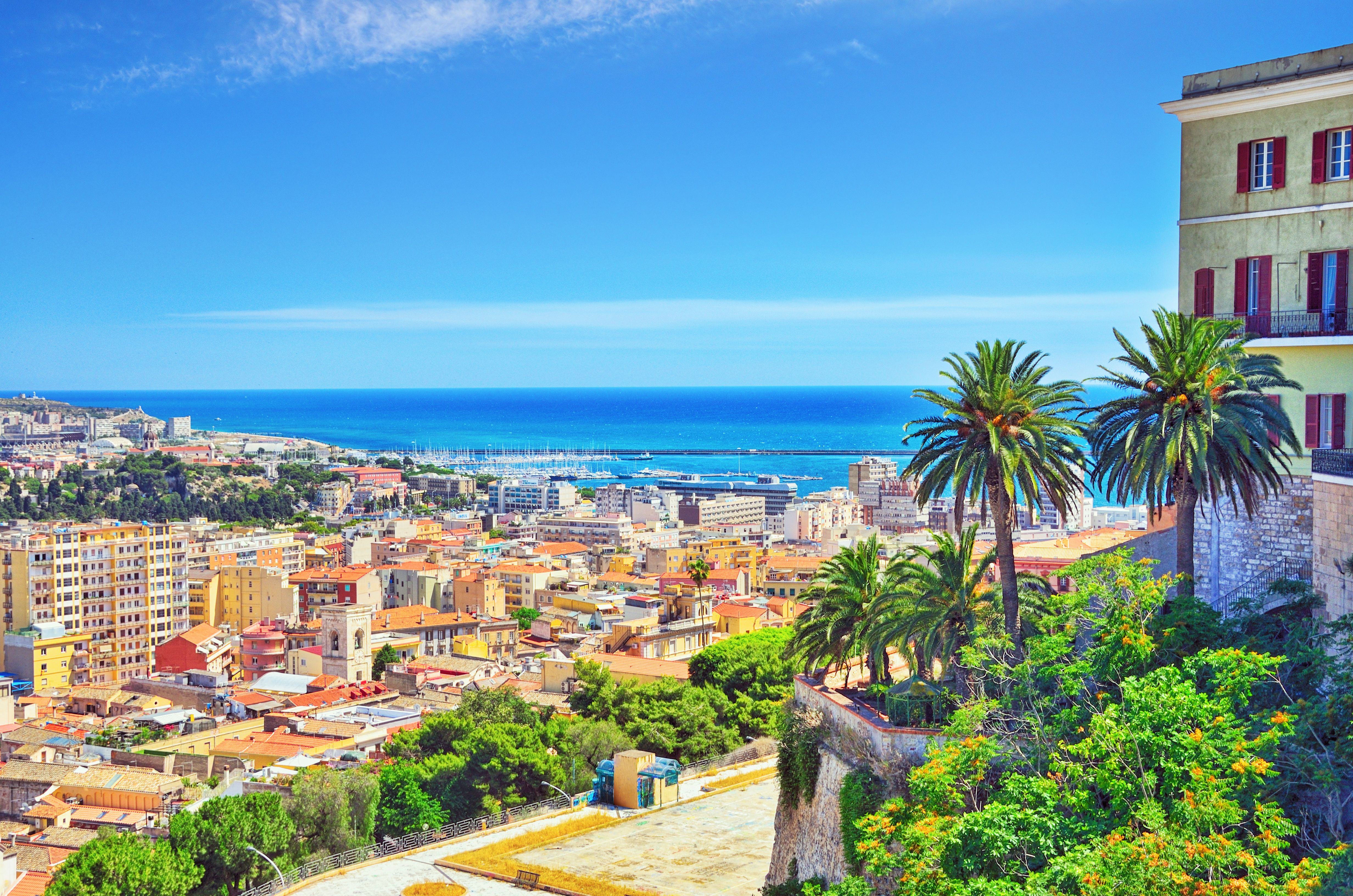Panorama over Cagliari city and coast in Sardinia, Italy