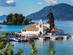 View of the island church of Vlacherna in Corfu