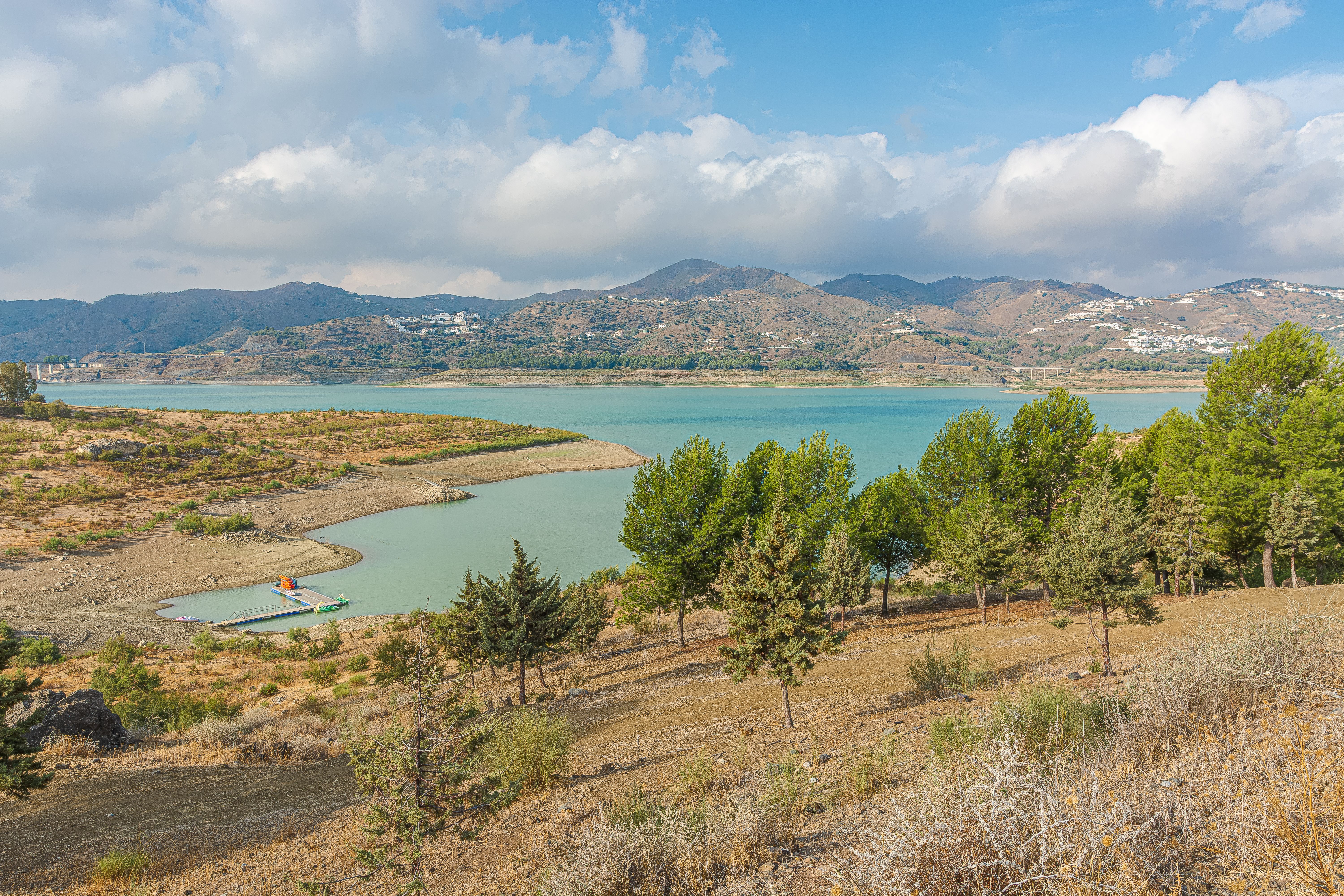 An aerial view of Lake Viñuela, in Málaga, Spain