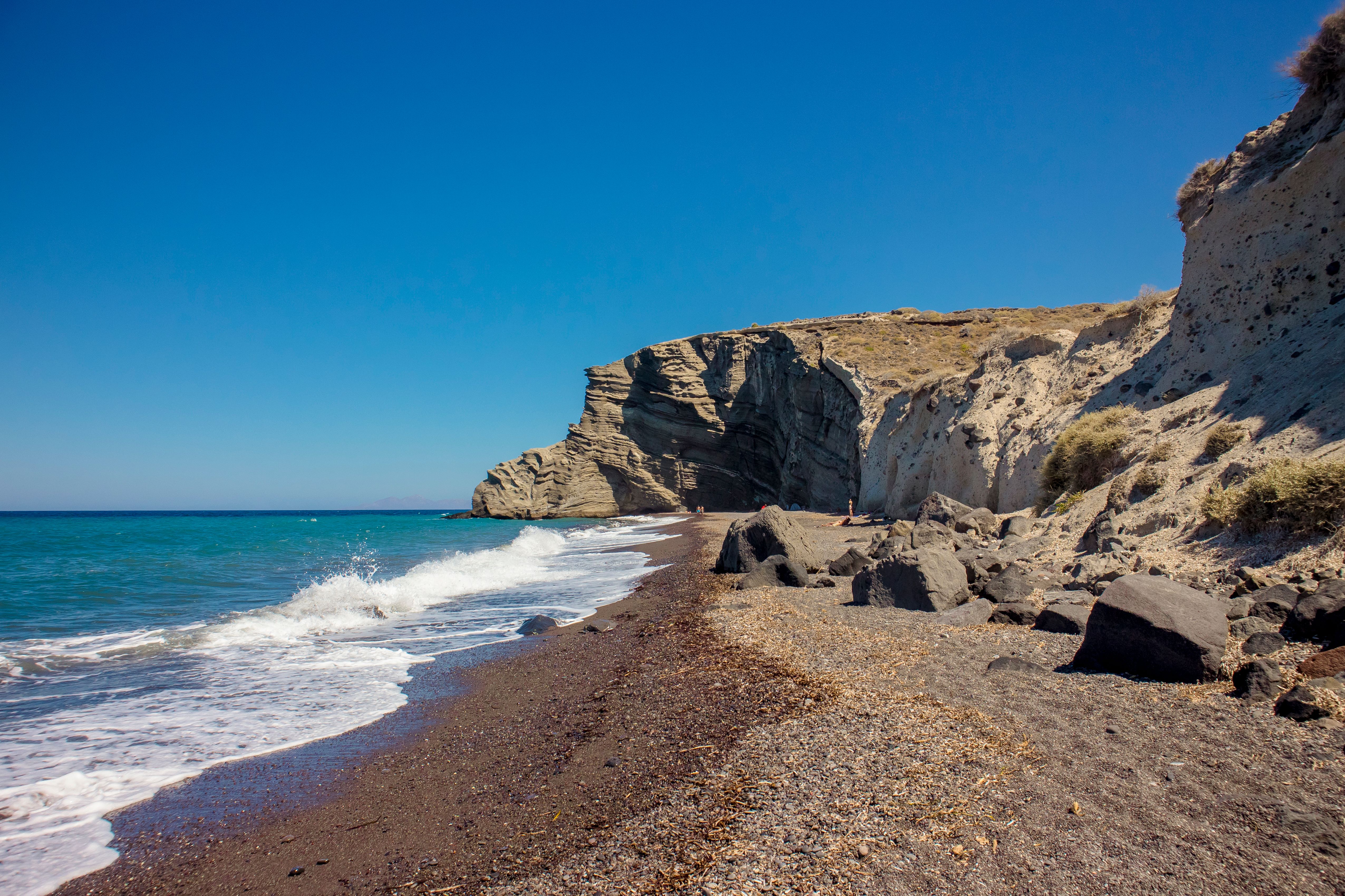 A view of Columbo Beach on Santorini