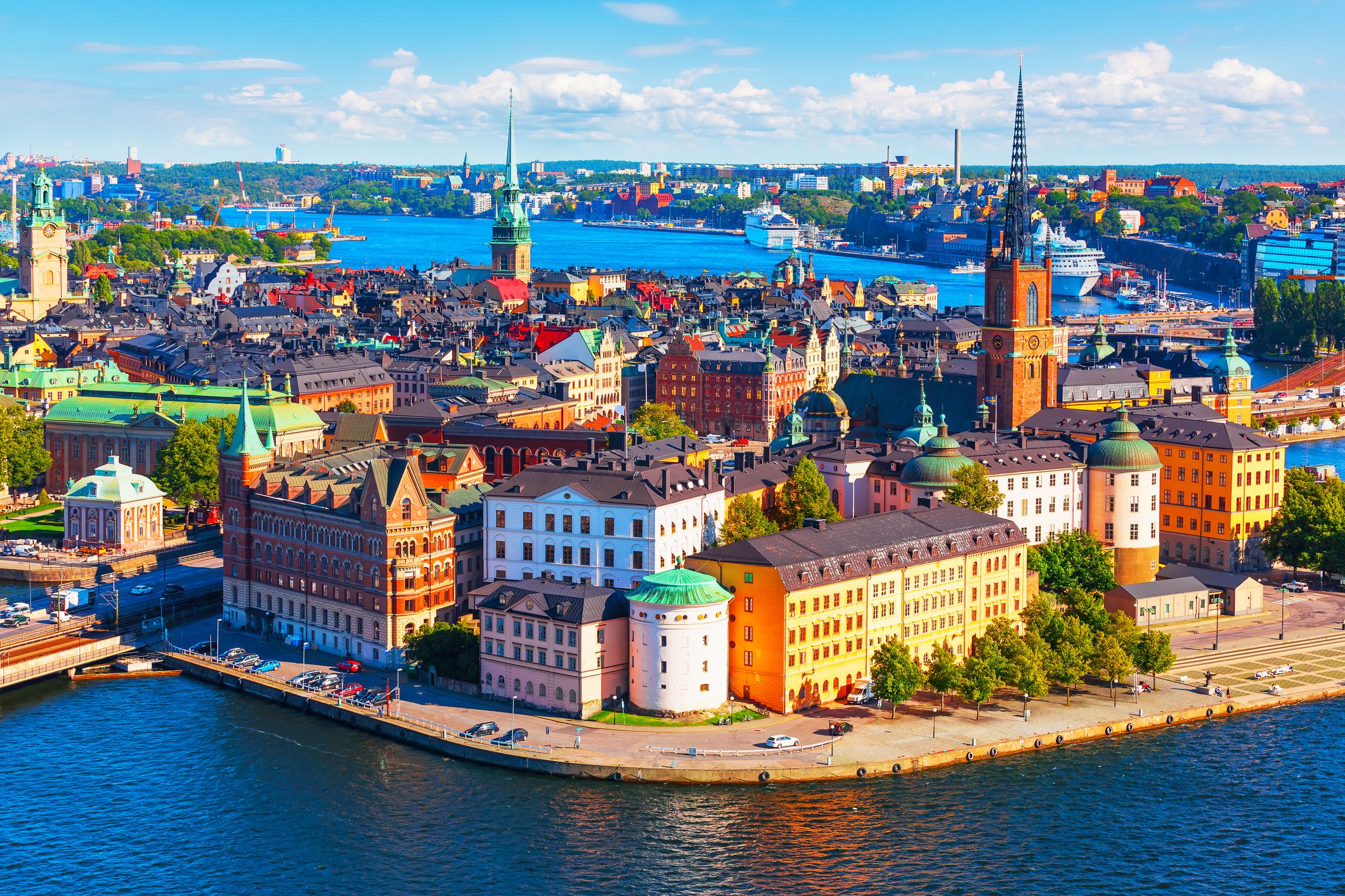 Scenic summer aerial panorama of the Old Town (Gamla Stan) in Stockholm, Sweden