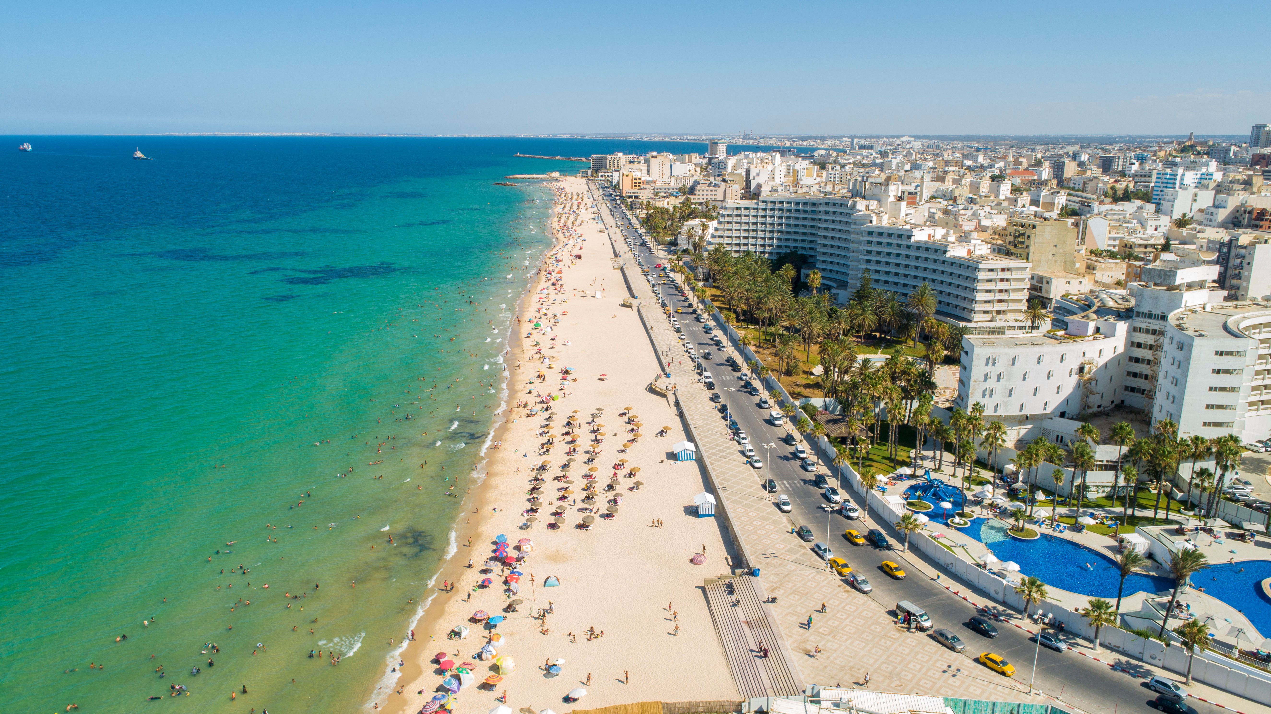 An aerial view of Sousse city and beach in Tunisia