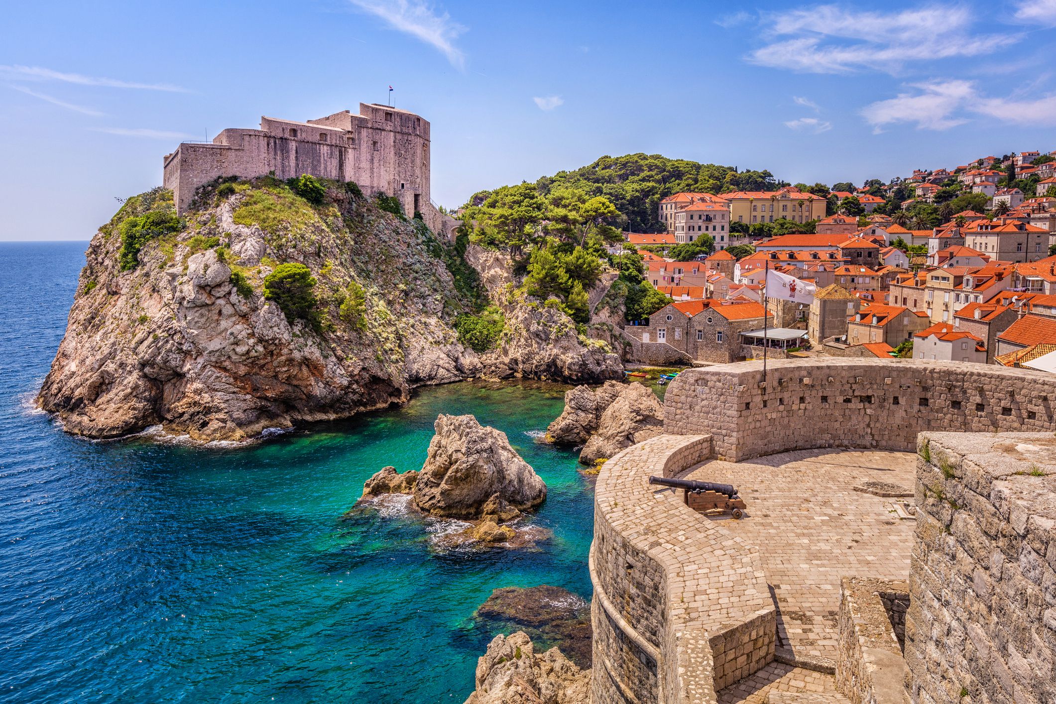 A view over Dubrovnik Old Town and fort in Croatia