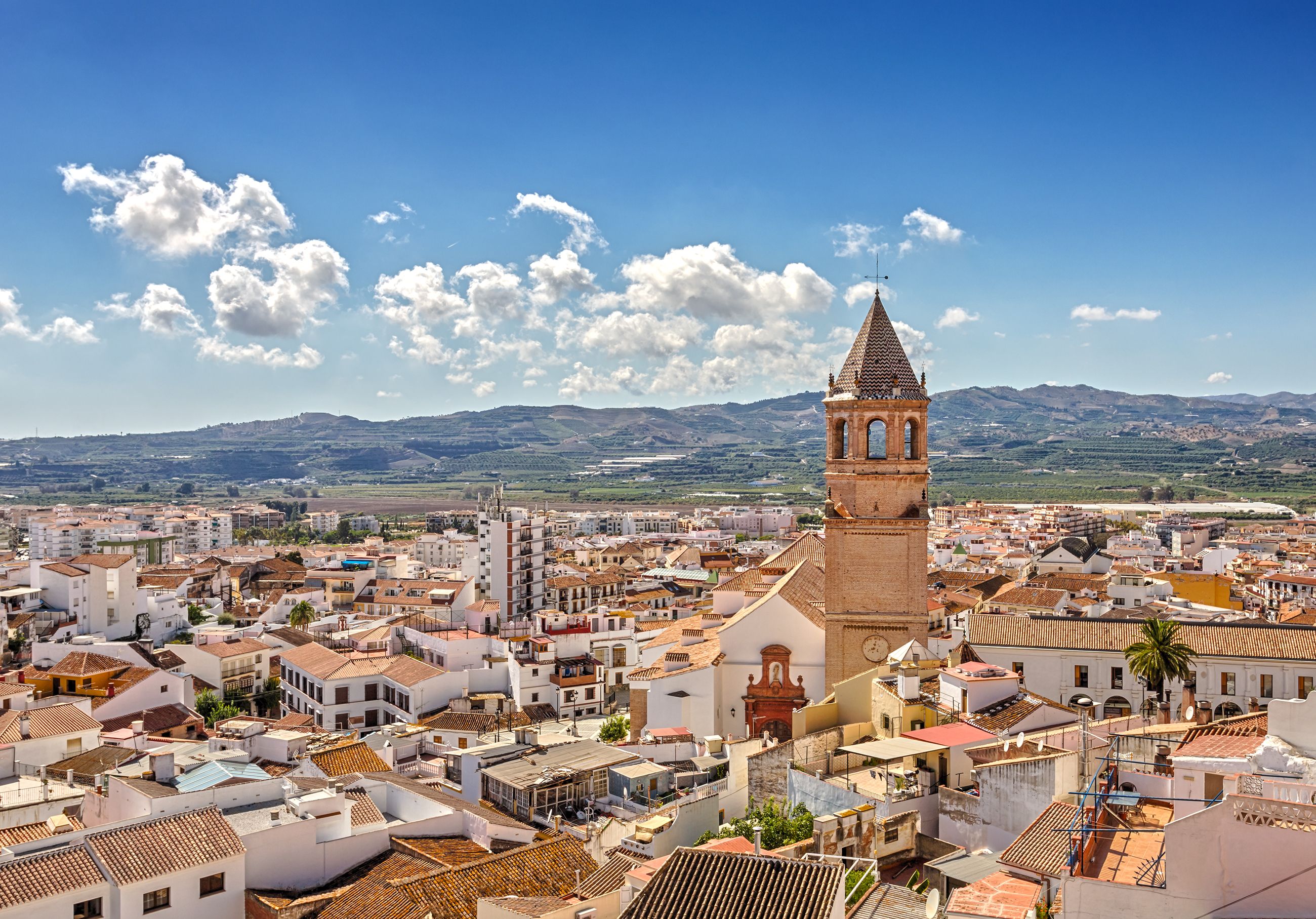 View over the town of Velez-Malaga with the Iglesia de San Juan Bautista