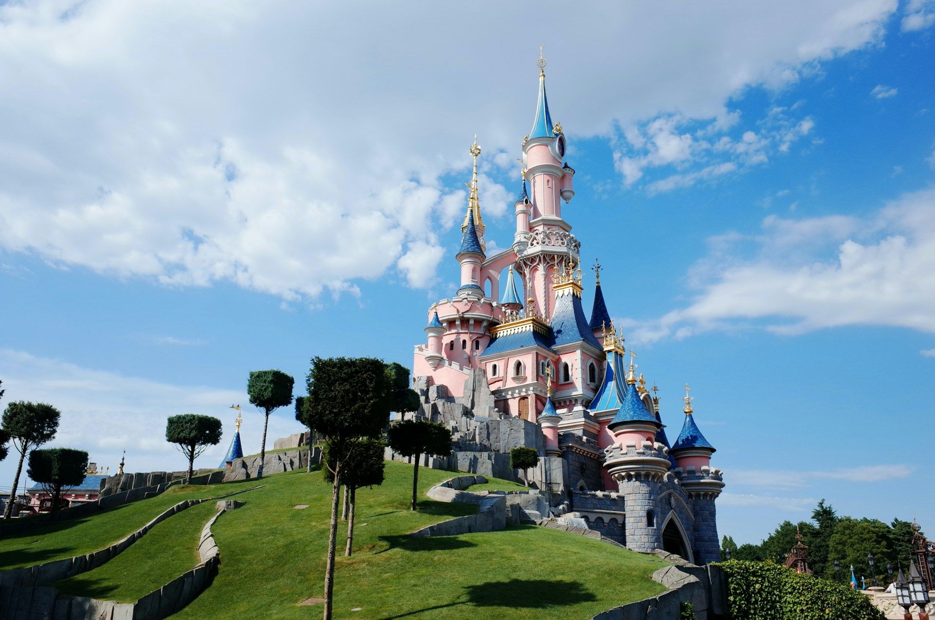 A view of the Disney castle at Disneyland Paris