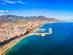 Aerial panoramic view of the beach and marina of Fuengirola beach