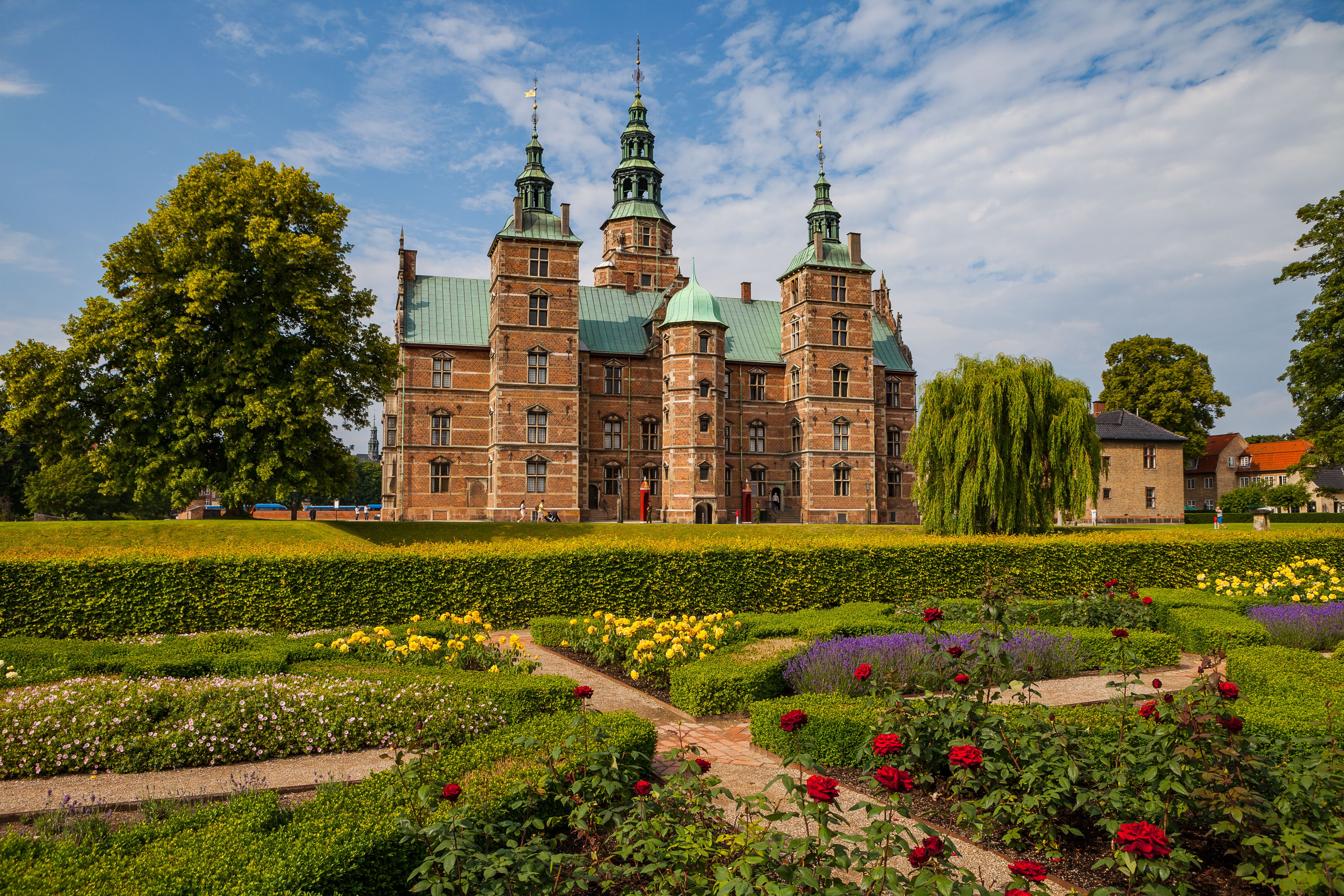 View of Rosenborg castle and gardens in Copenhagen.