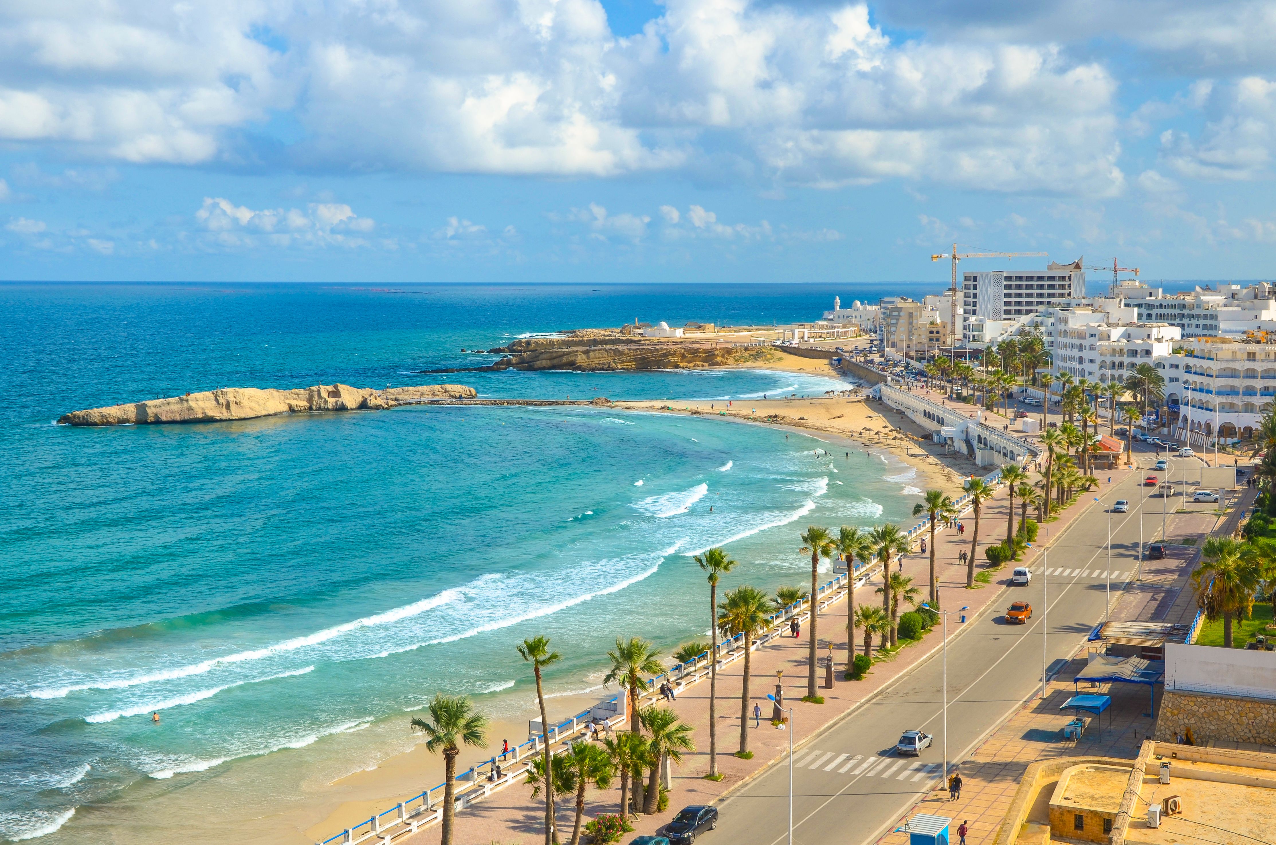 An aerial view of Monastir coastline in Tunisia.