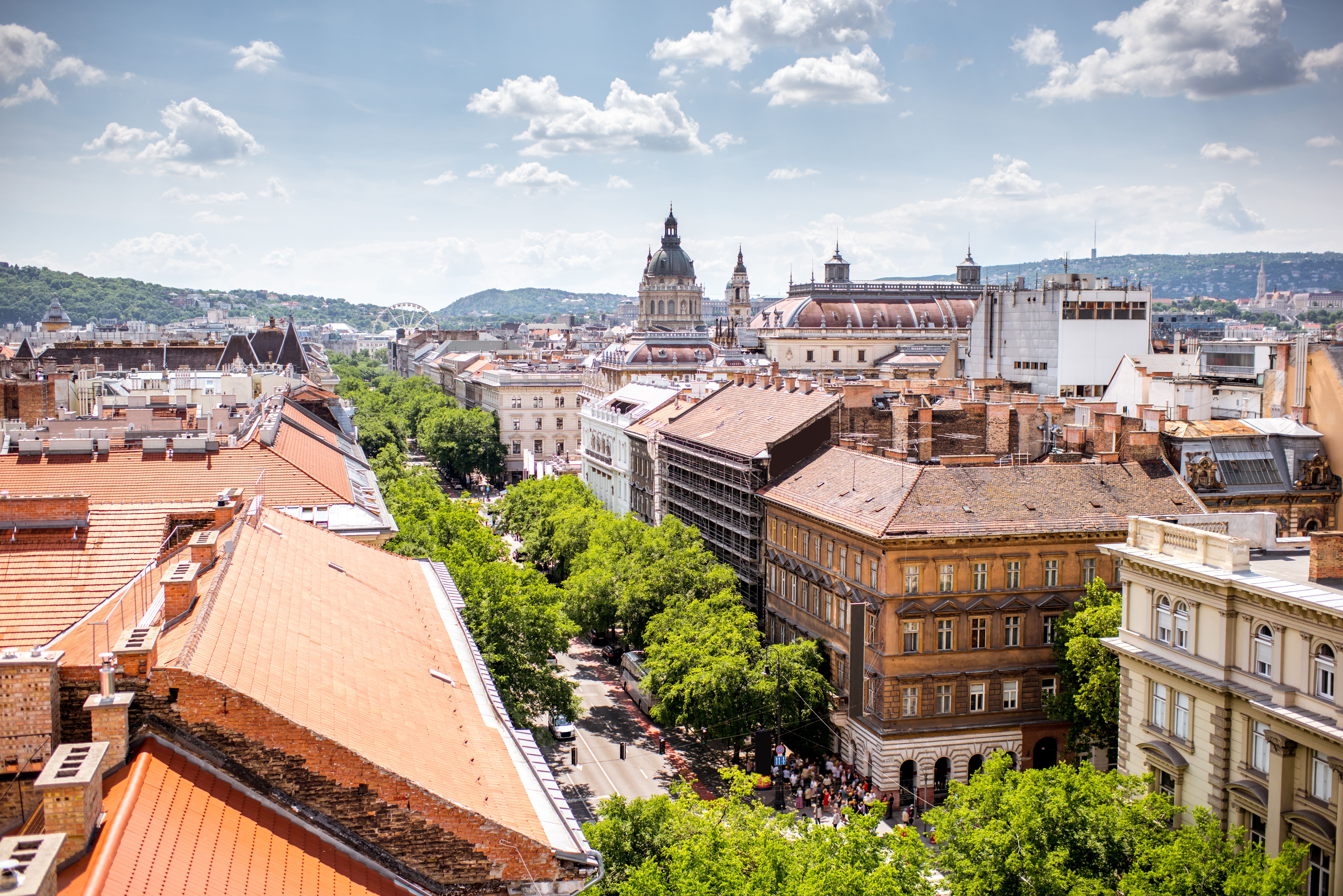 An aerial view of Andrassy Avenue in Budapest