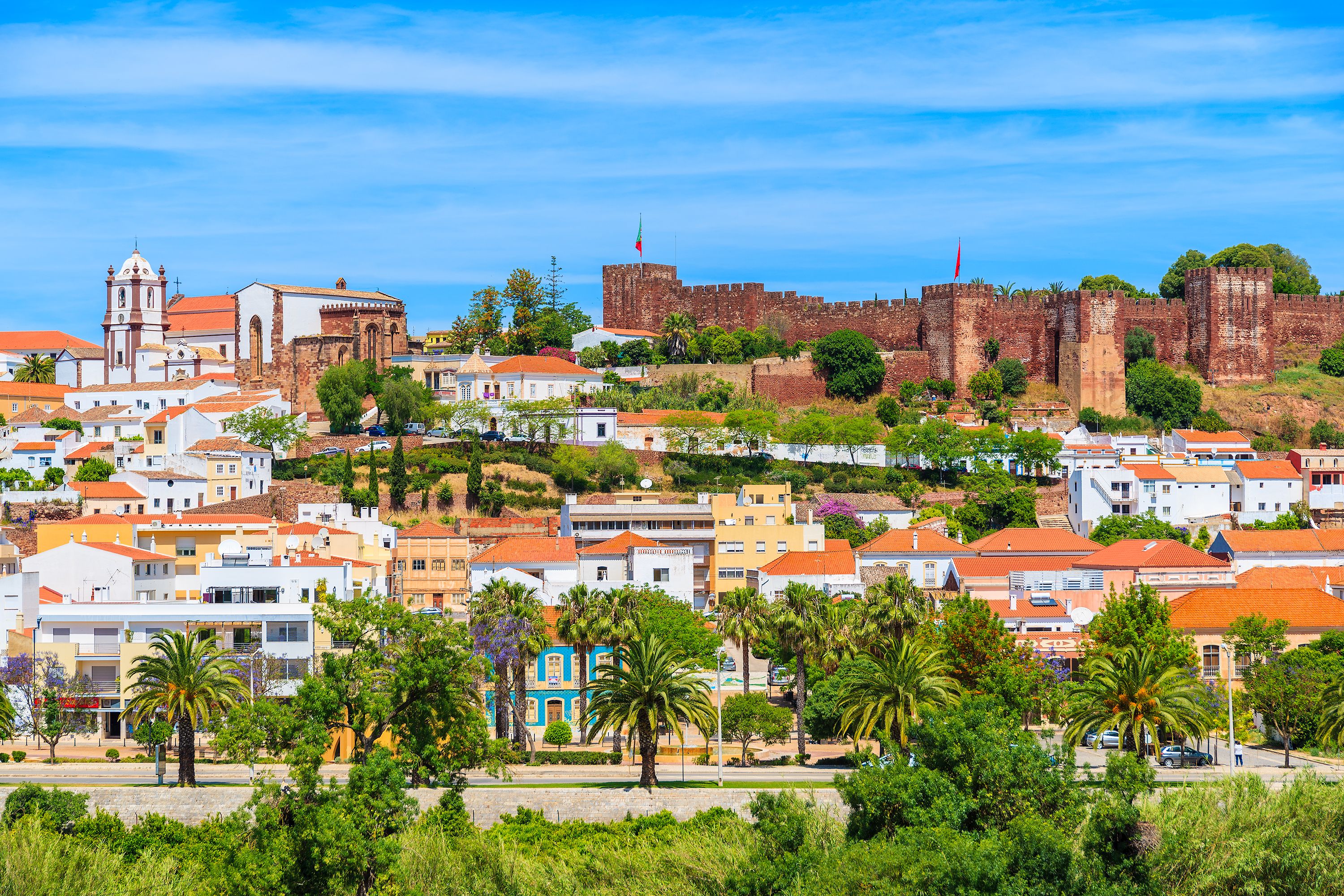 A view of Silves town and castle  in the Algarve, Portugal