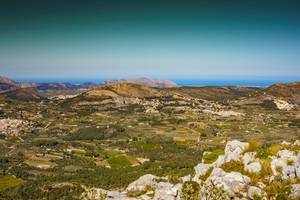 Aerial view of a stunning Spanish mountains landscape in Coll de Rates, Spain
