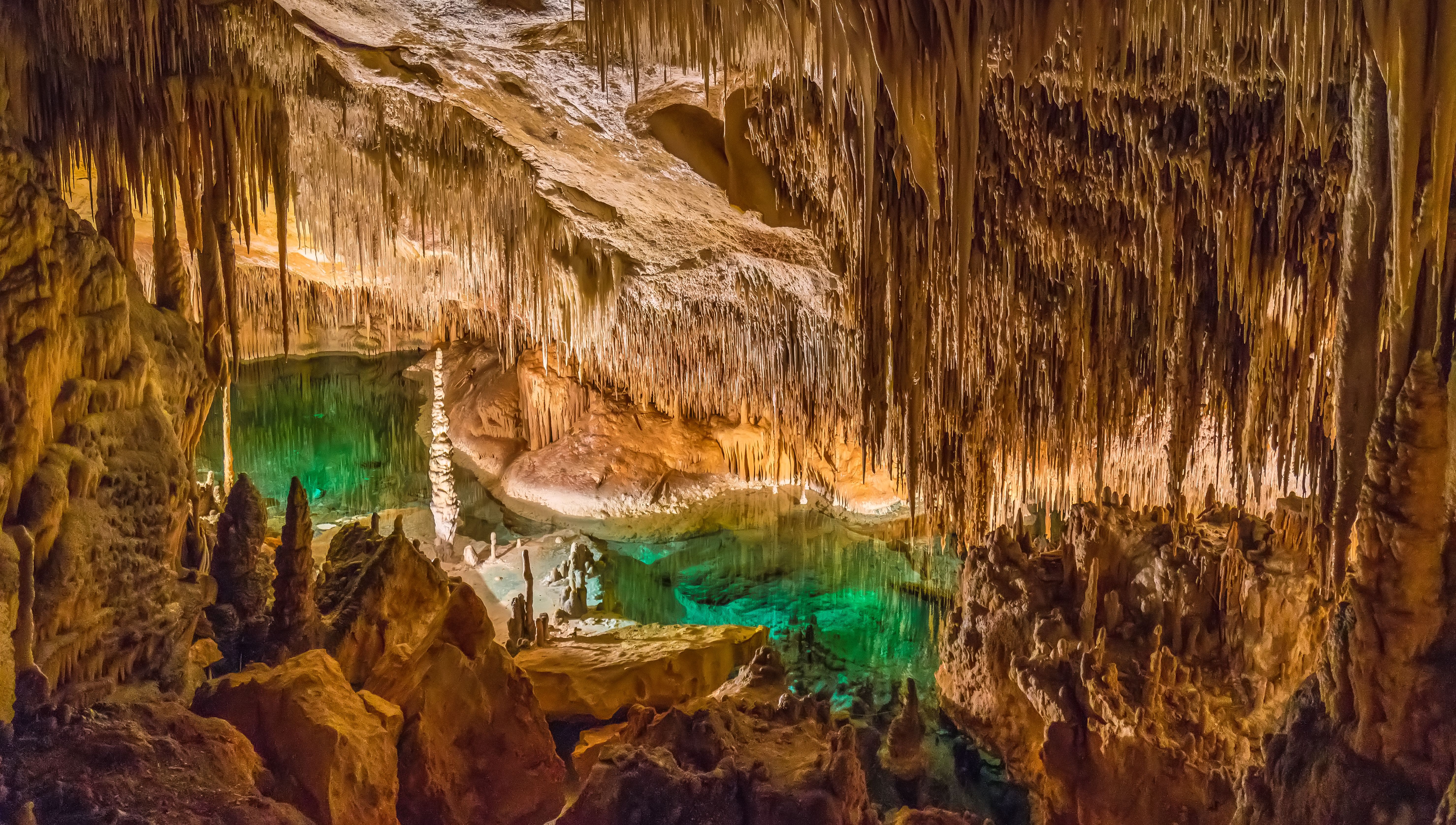 A view of the rock formations of Drach Caves in Majorca