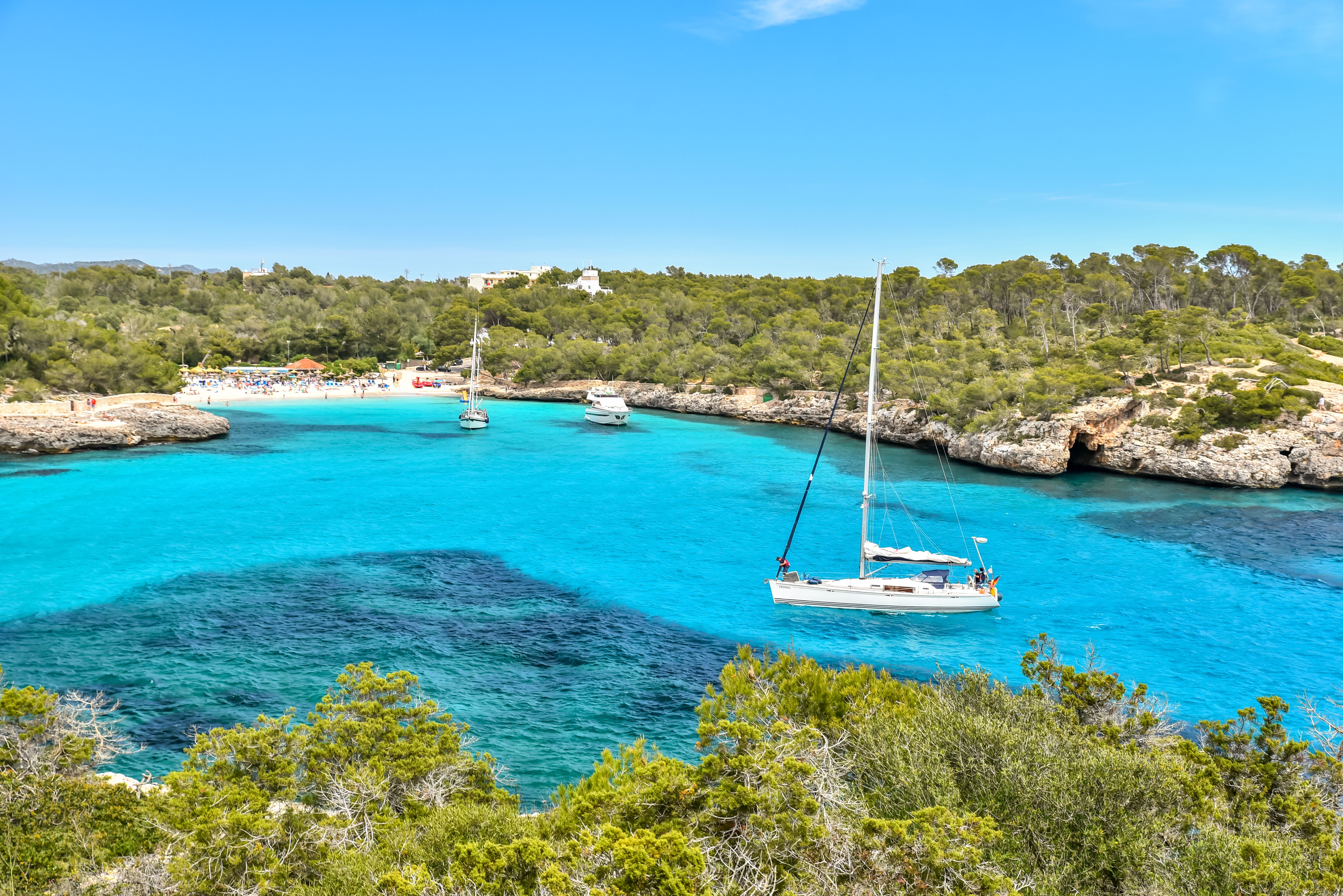 A view of Cala Mondrago beach and bay in Majorca