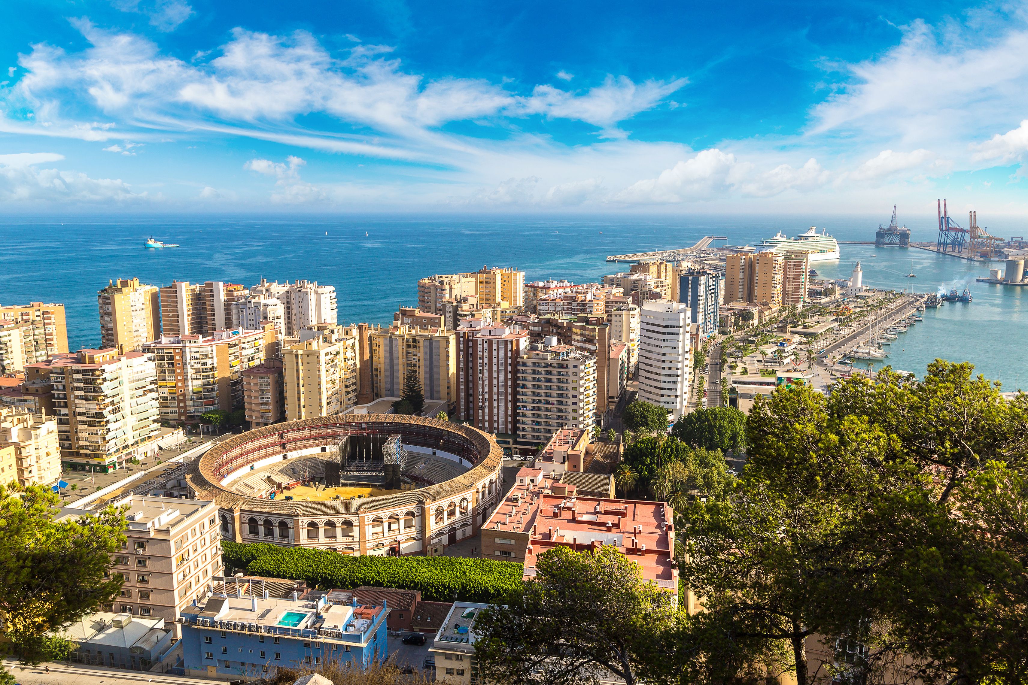 Aerial view of Malaga city and coast in Spain