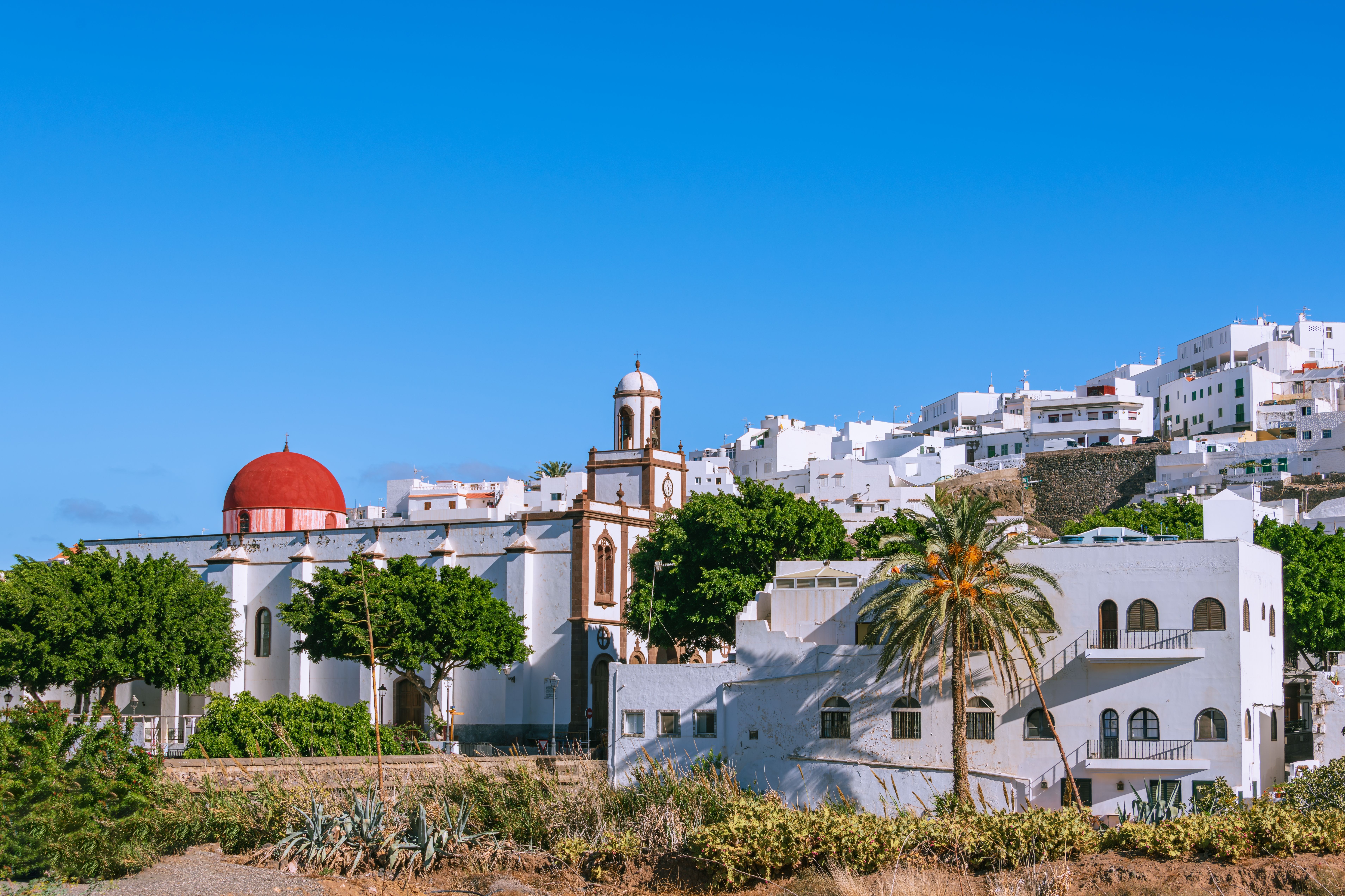 A view of the white-washed town Agaete in Gran Canaria