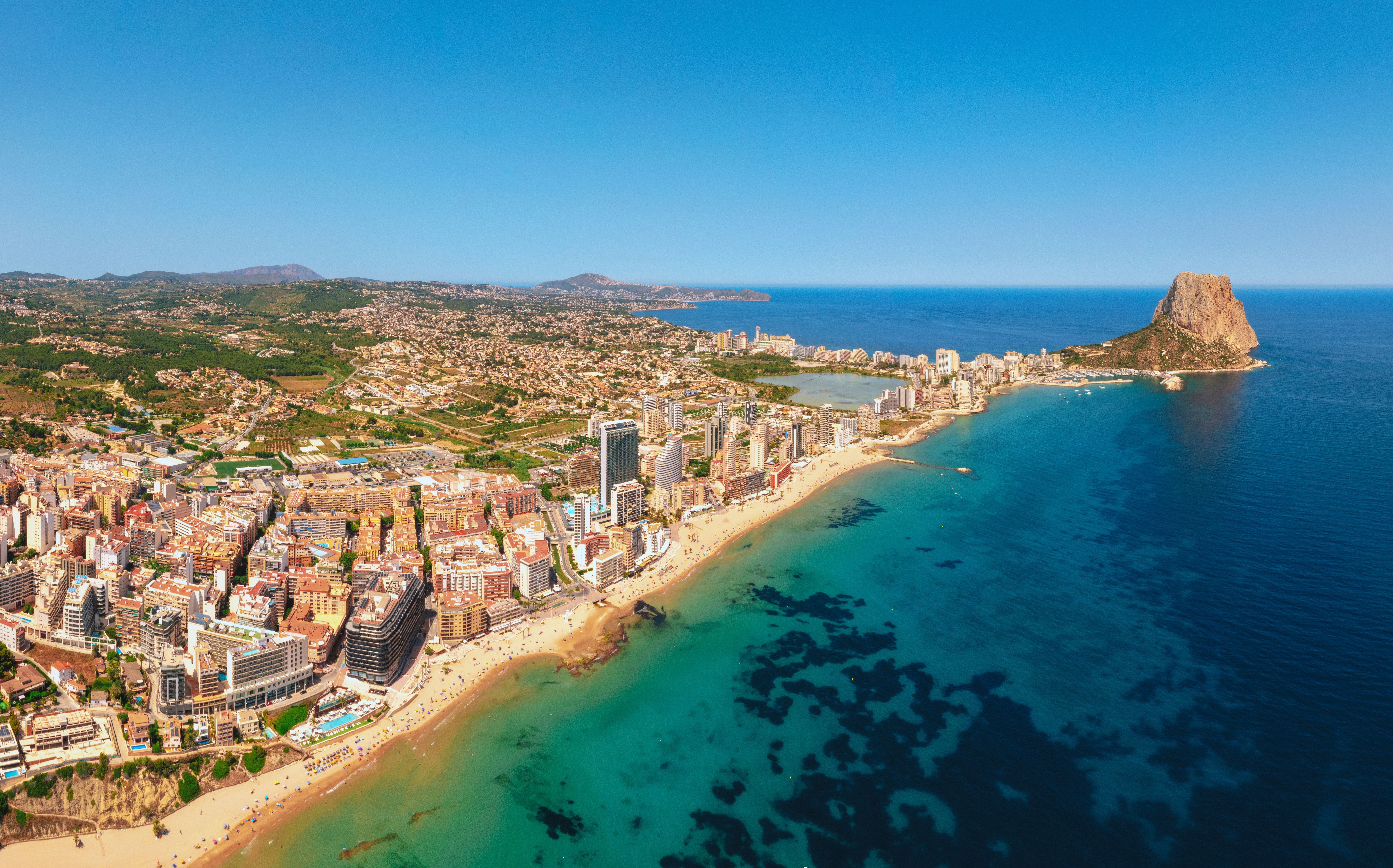 An aerial view of Calpe city and coastline in Costa Blanca, Spain