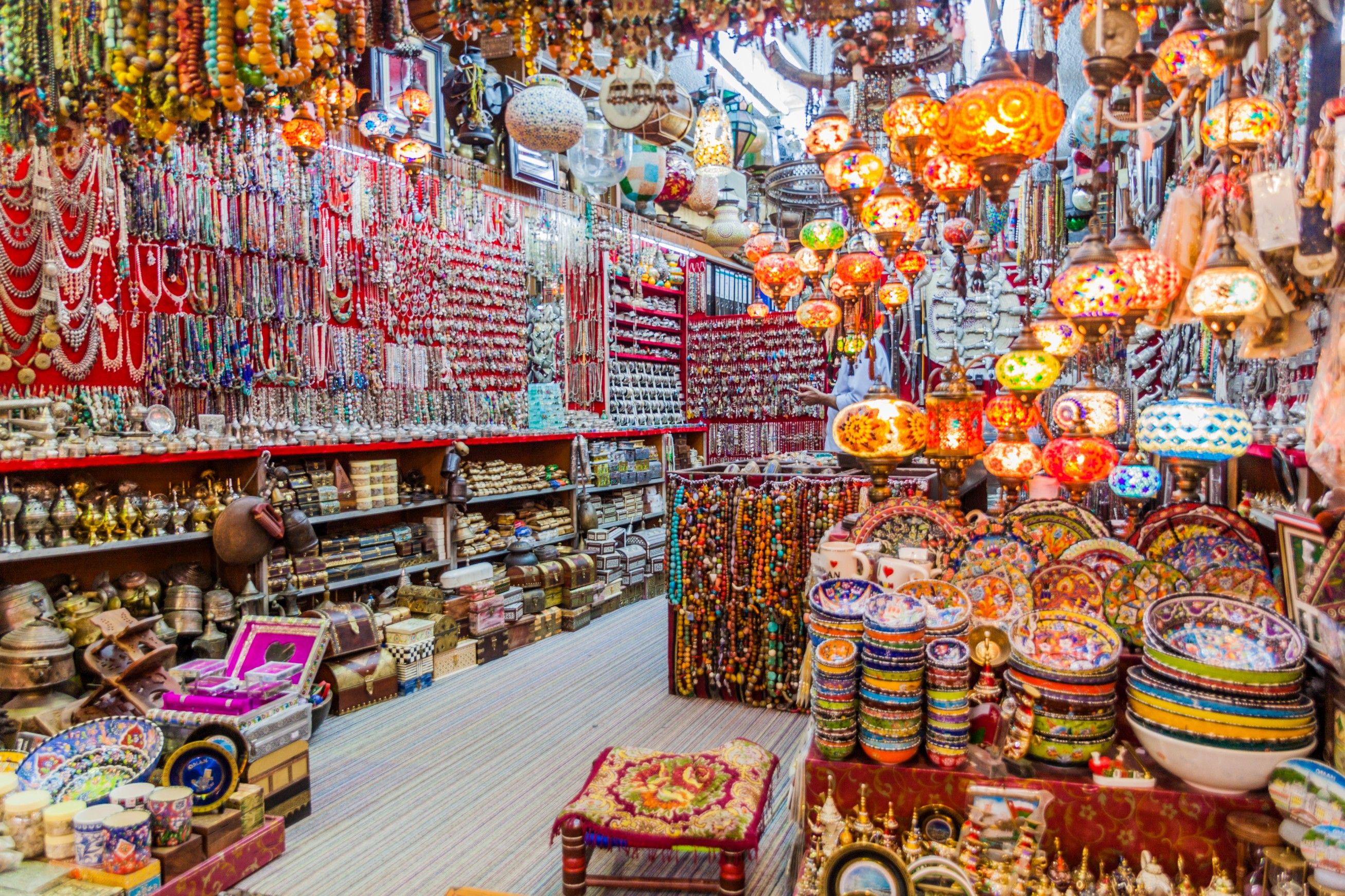 The inside of a trinket shop in Muttrah Souq in Muscat, Oman