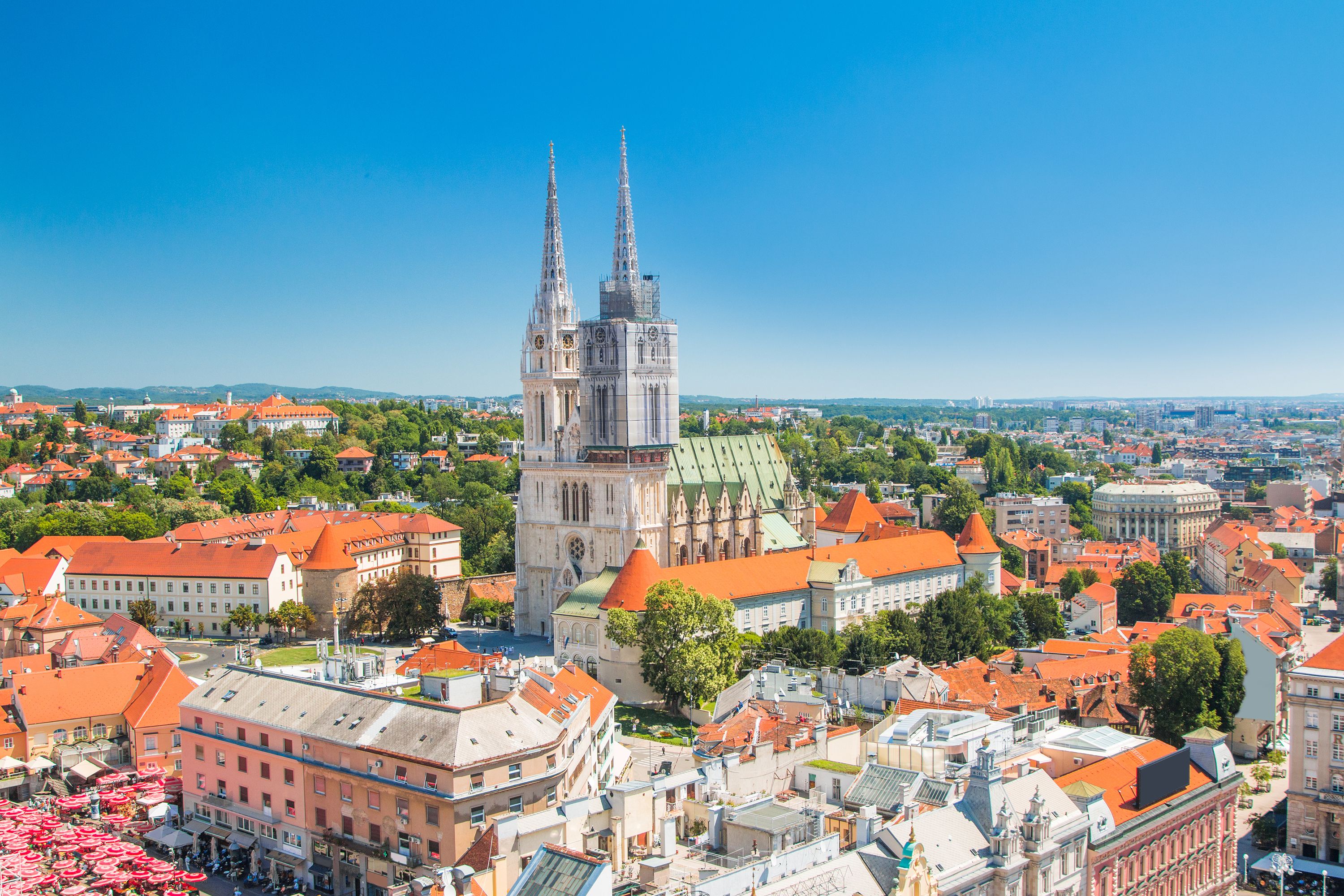 A view of Zagreb cathedral and city in Croatia