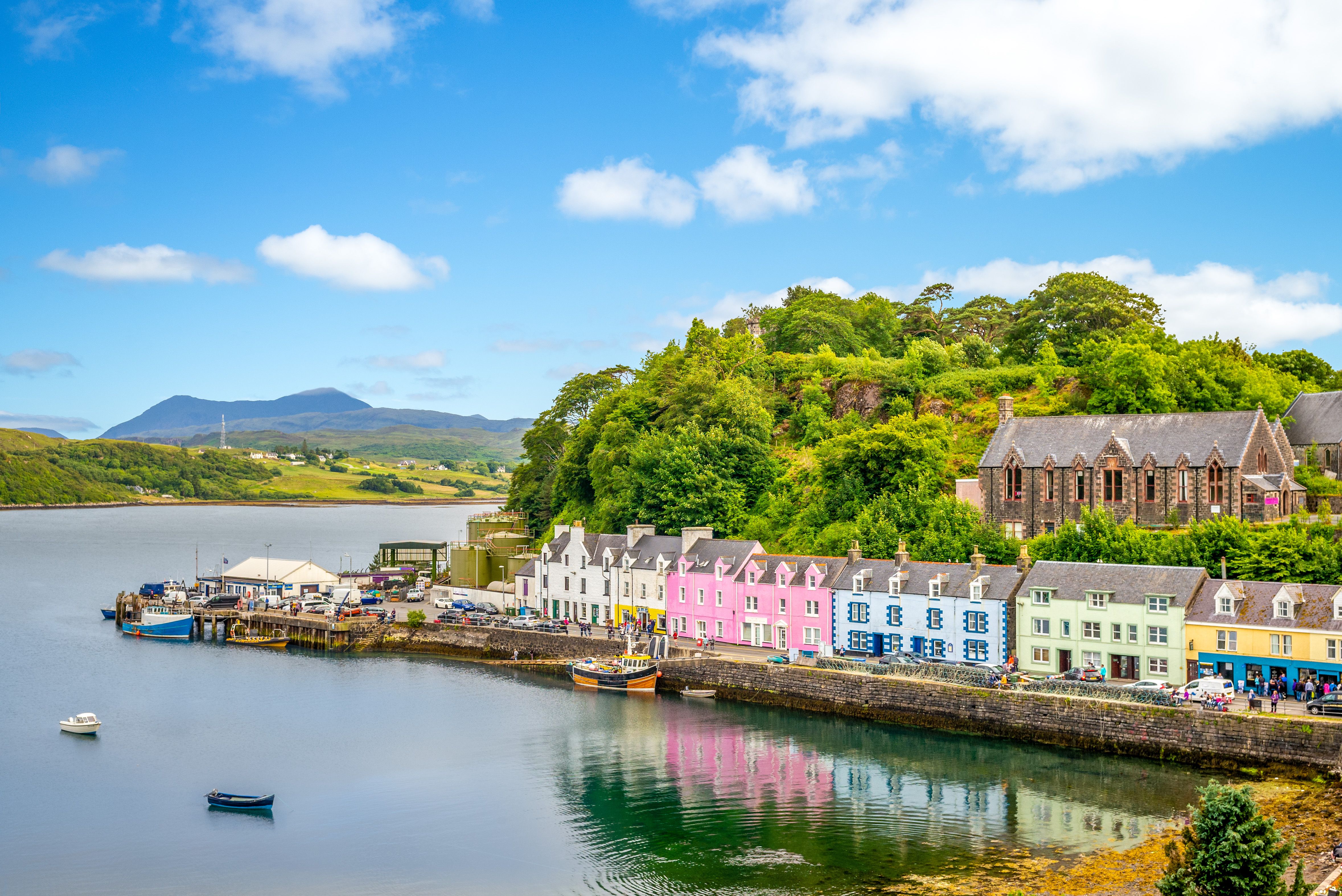 A view of Portree harbour on the Isle of Skye in Scotland