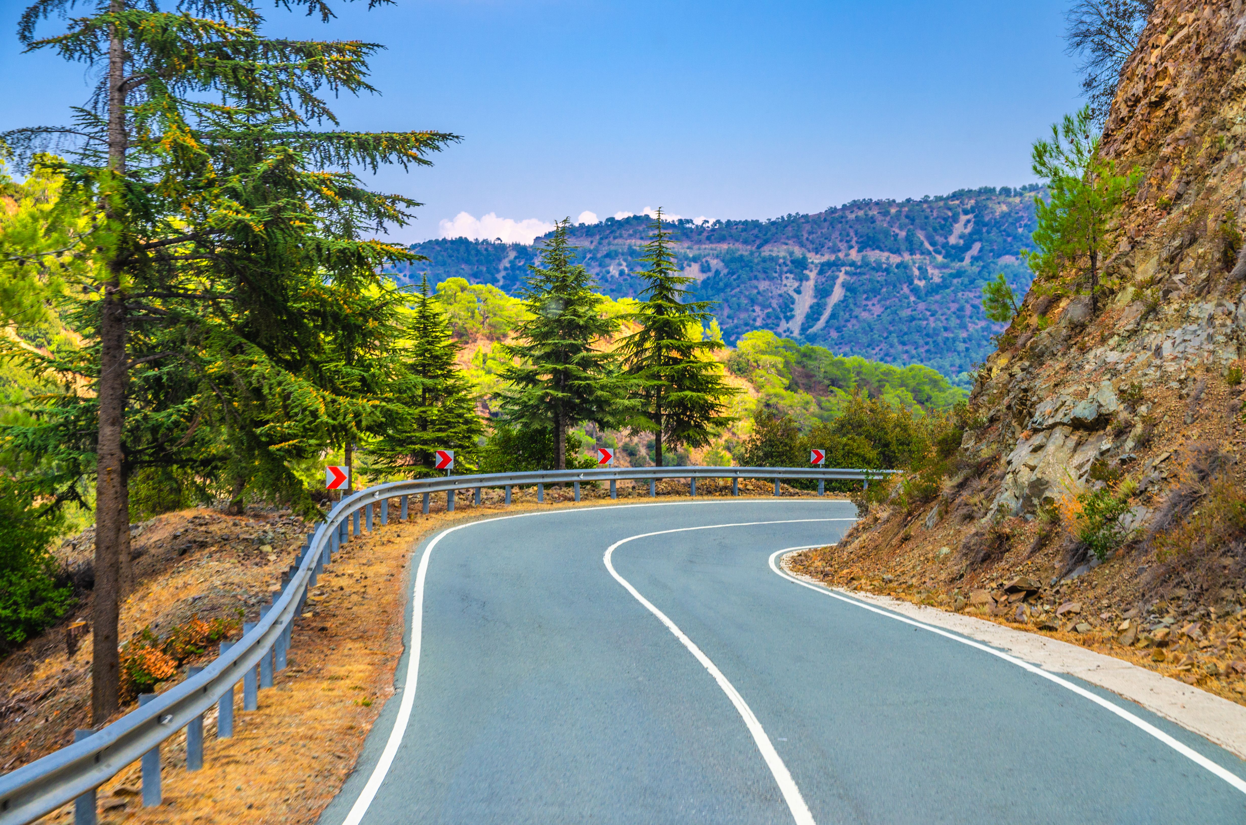 A road through the Troodos mountain range in Cyprus