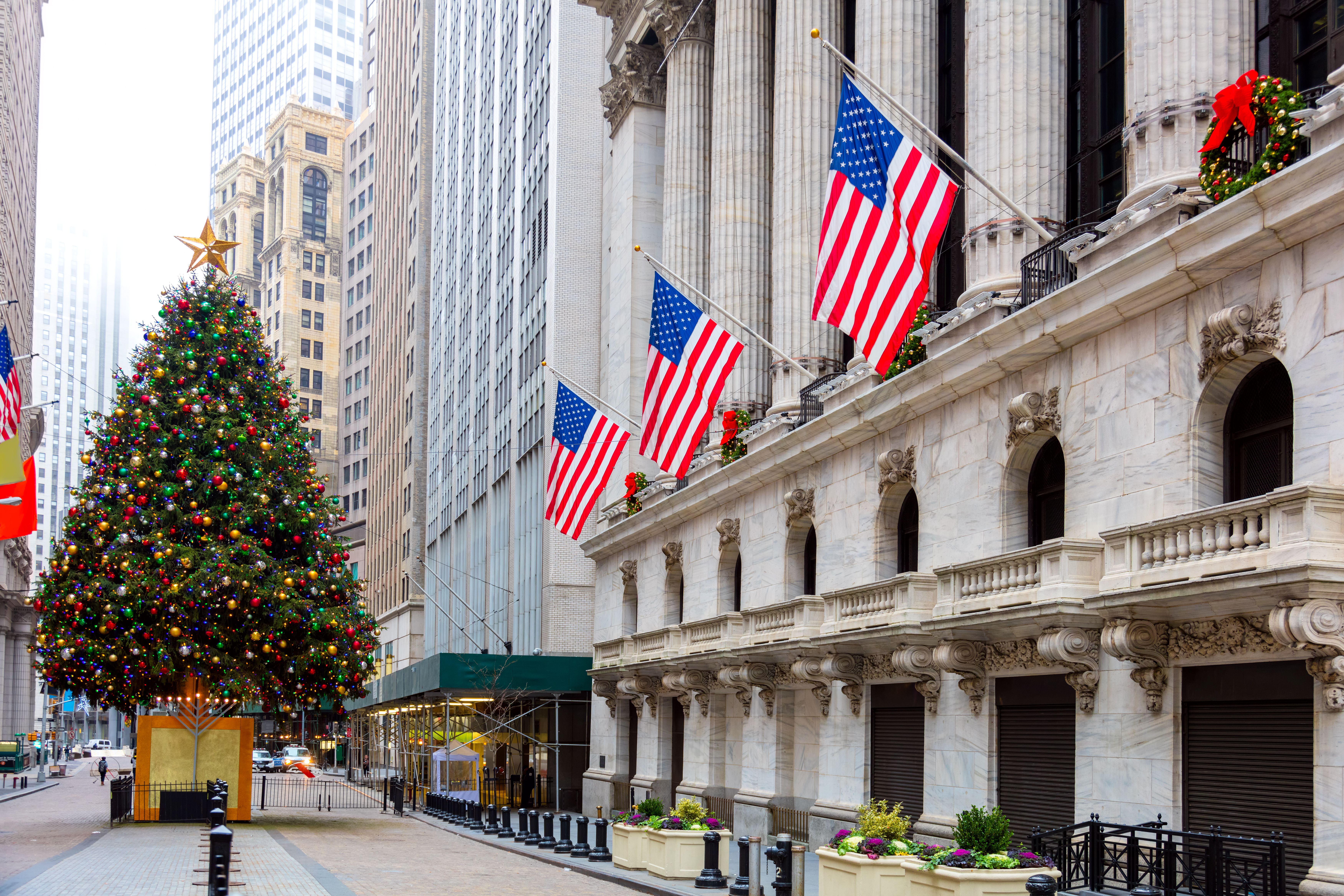 Christmas tree on Wall Street in New York City