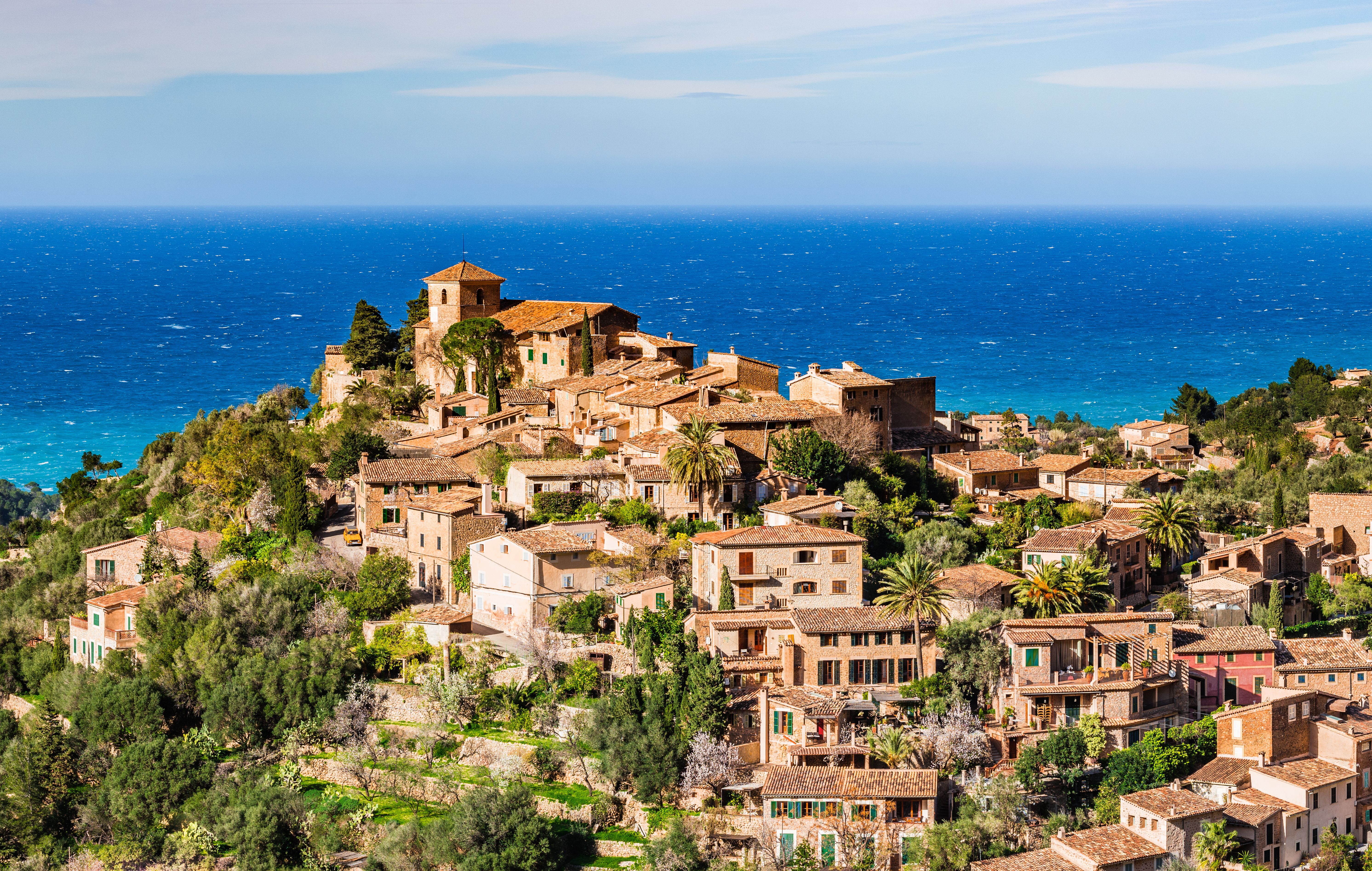 Aerial view of the mountain village of Deia on Majorca