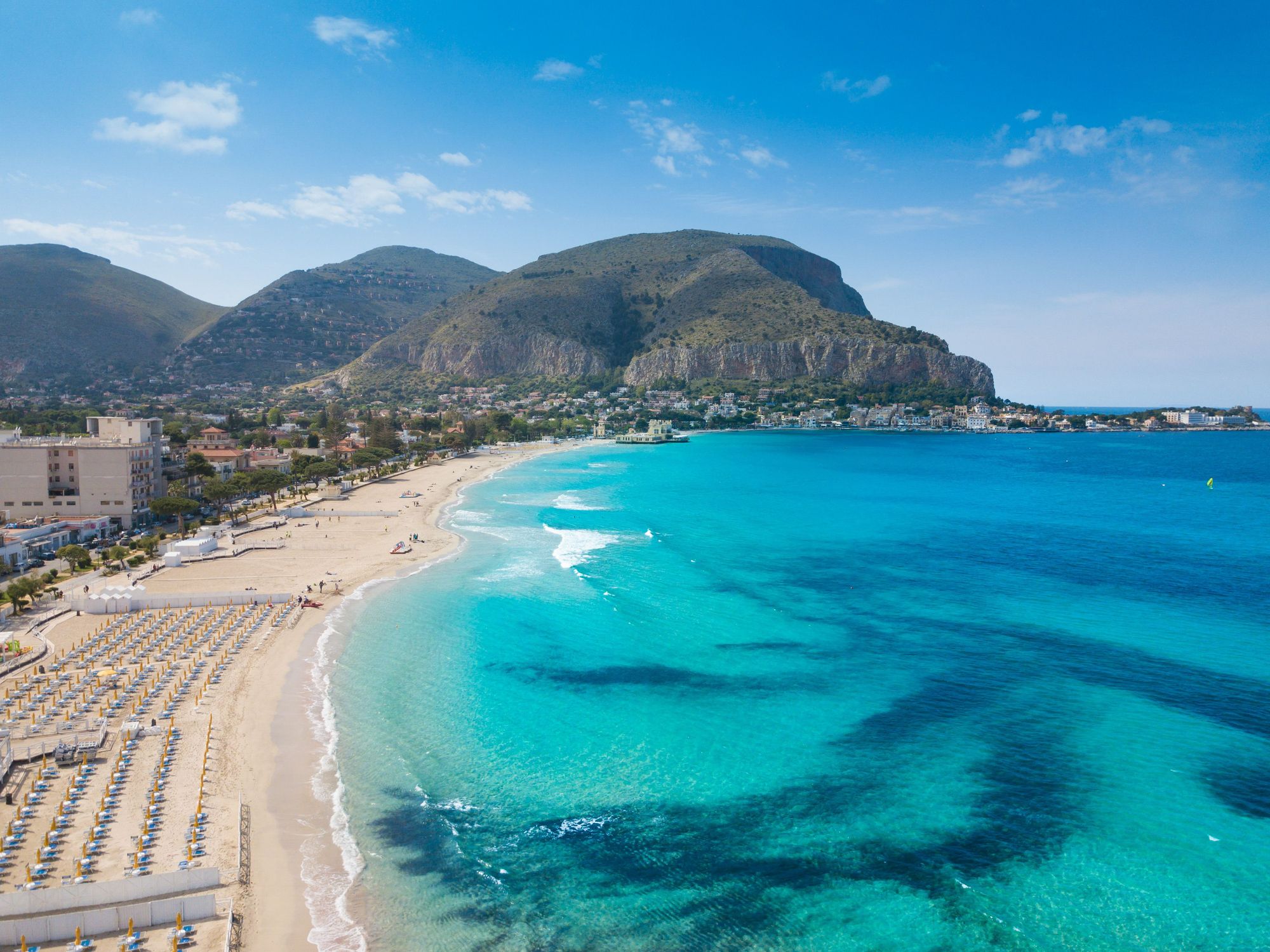 Aerial view of Mondello Beach located near Palermo, Sicily