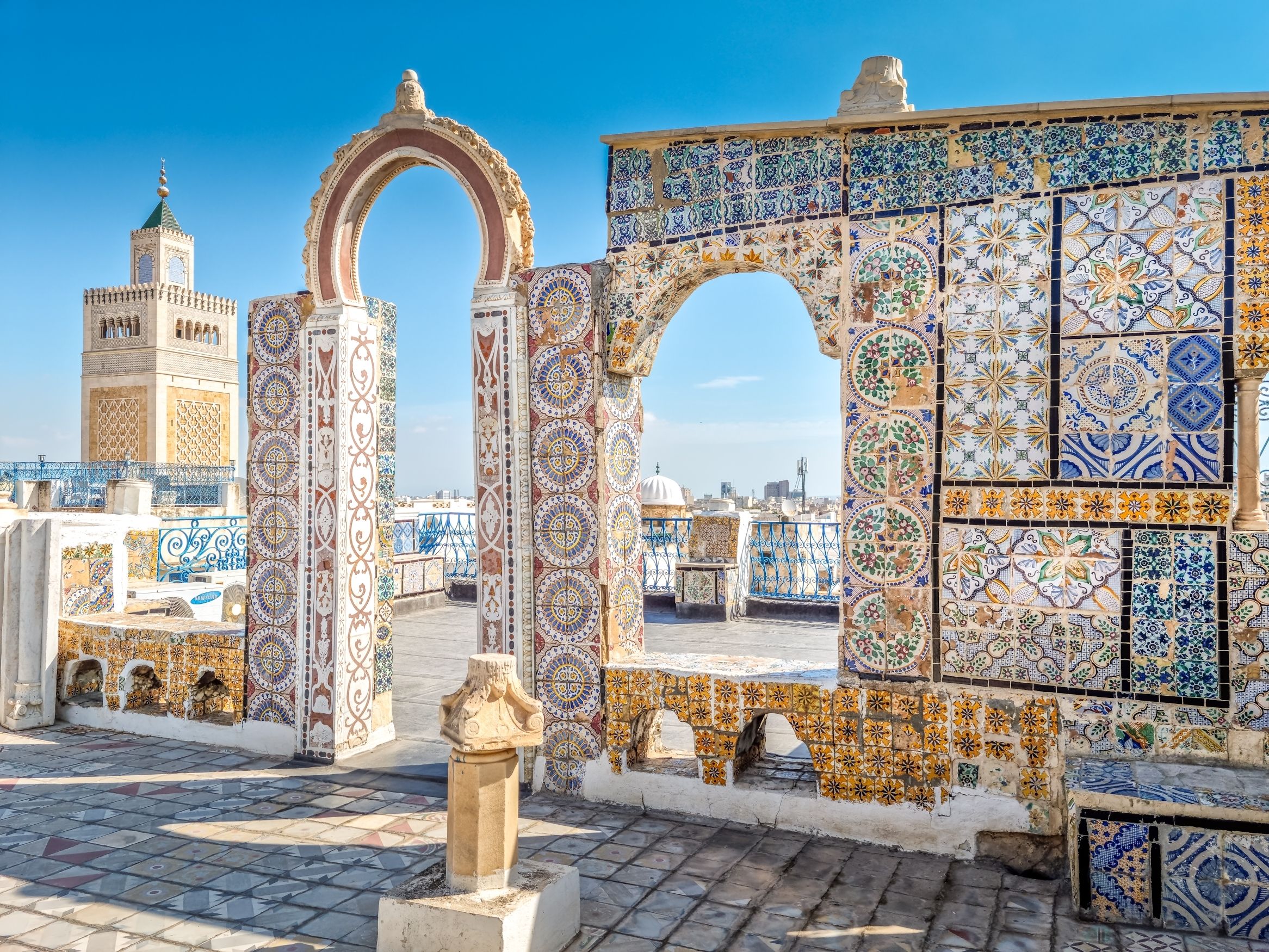 Cityscape of the medieval Medina and Zaytuna Mosque in Tunis, Tunisia