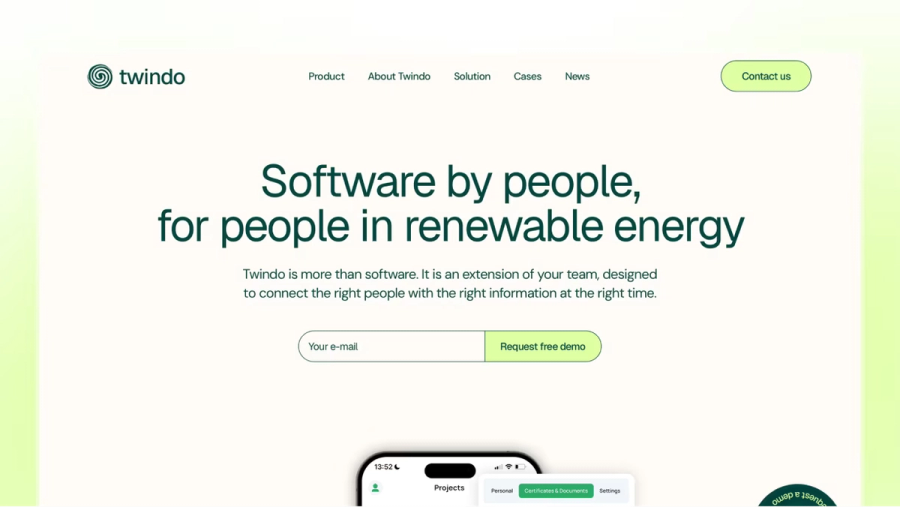 Twindo — Aplicație de inspecții pentru energie, site de produs