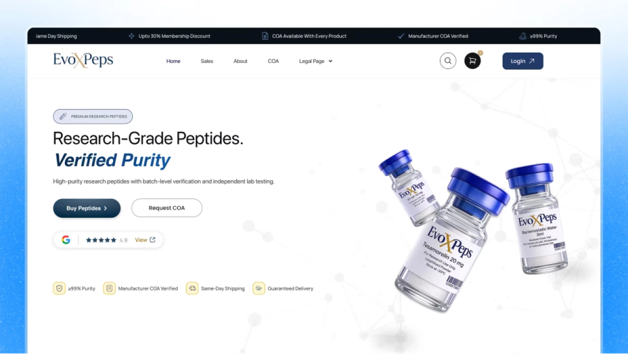 Evo Peps — Magazin de peptide de laborator, cu buletine de analiză