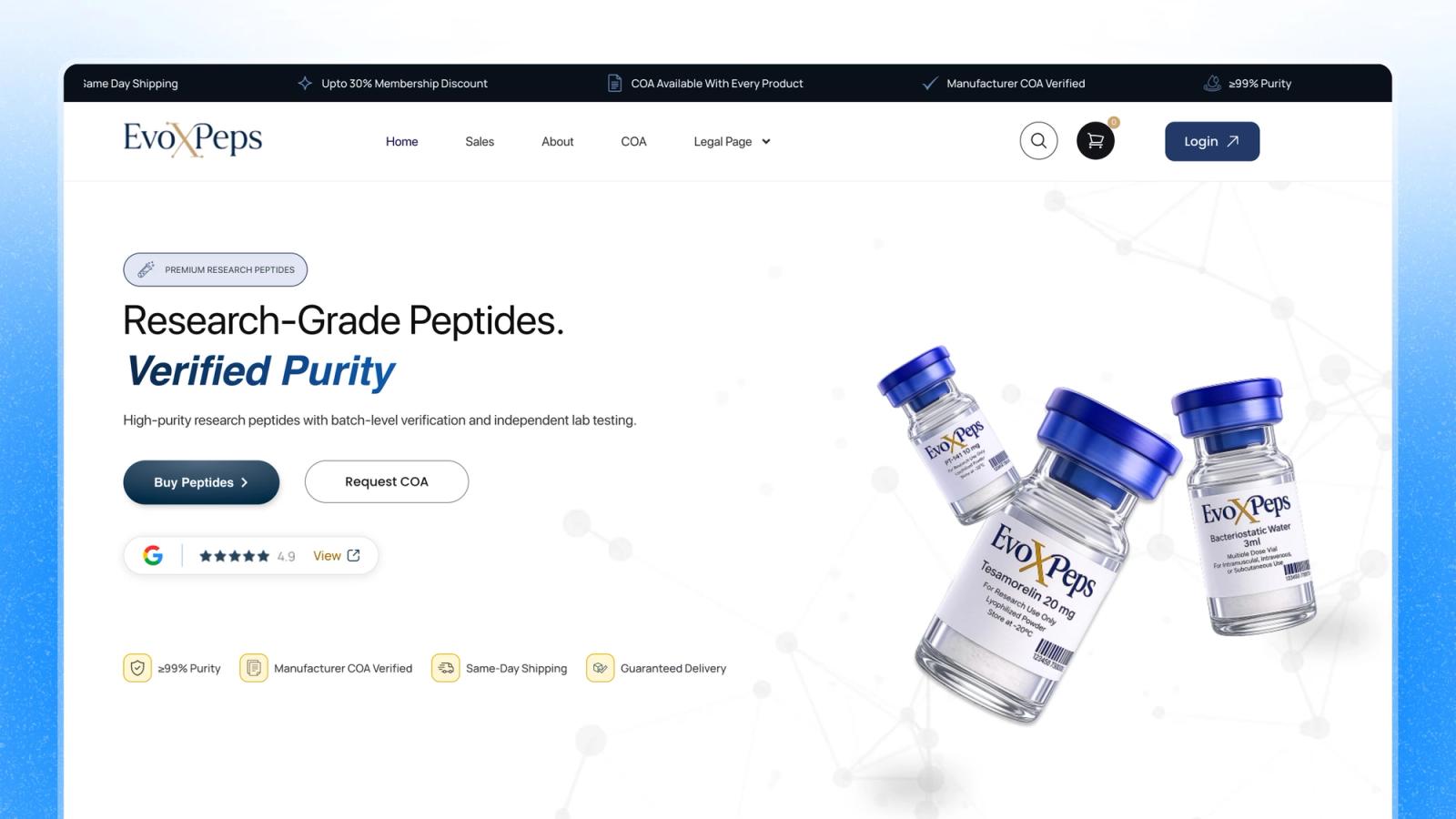 Evo Peps — Magazin de peptide de laborator, cu buletine de analiză