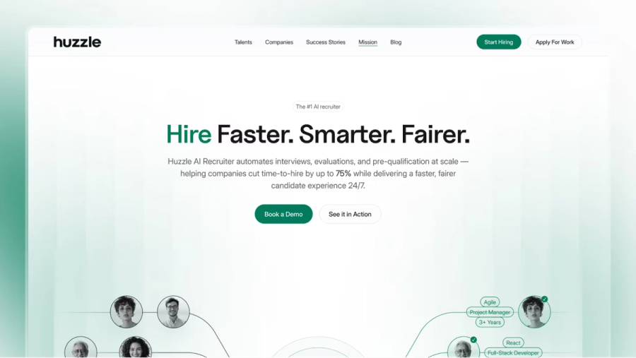 Huzzle — Recrutare de agenți de vânzări, site cu două fețe