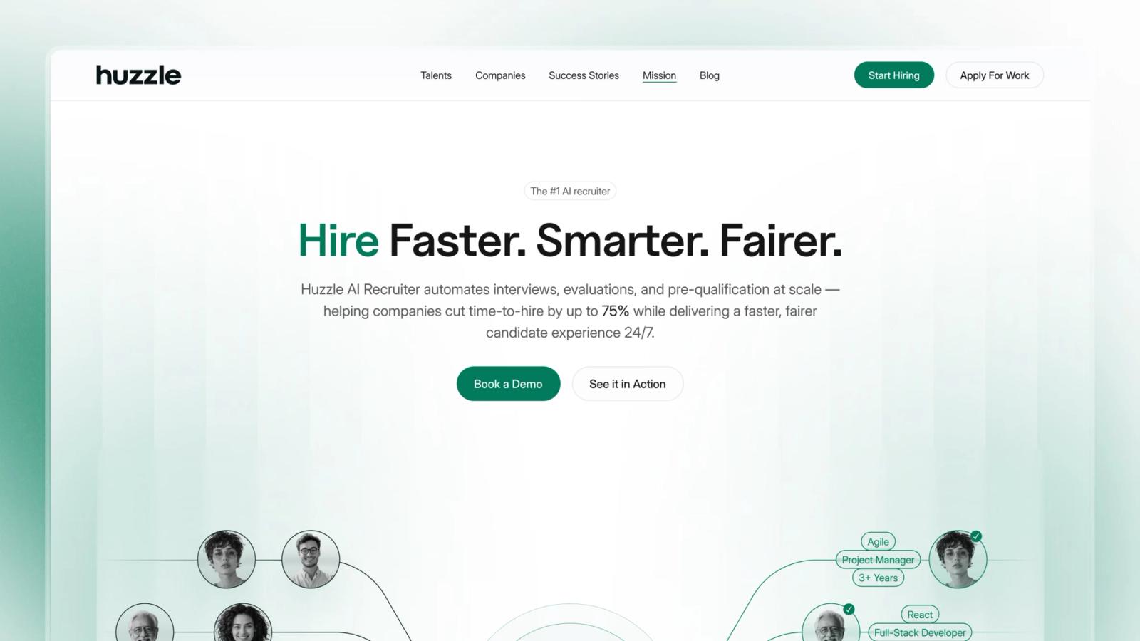 Huzzle — Recrutare de agenți de vânzări, site cu două fețe