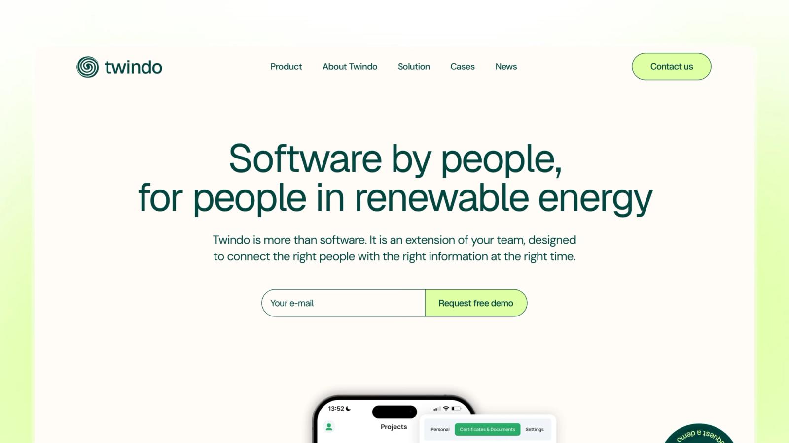 Twindo — Aplicație de inspecții pentru energie, site de produs
