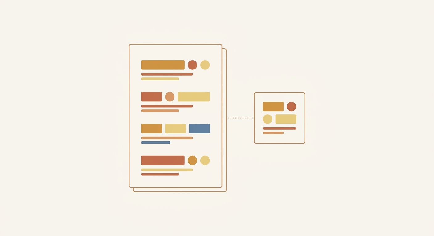 Illustration of a ranked list card linked to a single product card