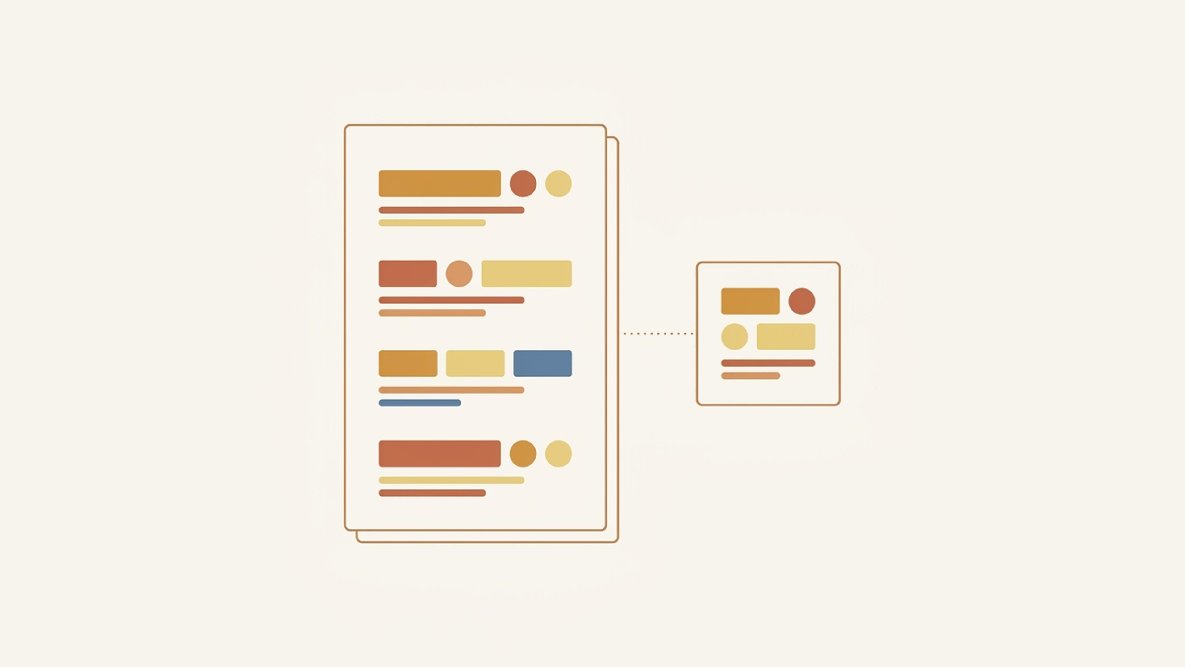 Illustration of a ranked list card linked to a single product card